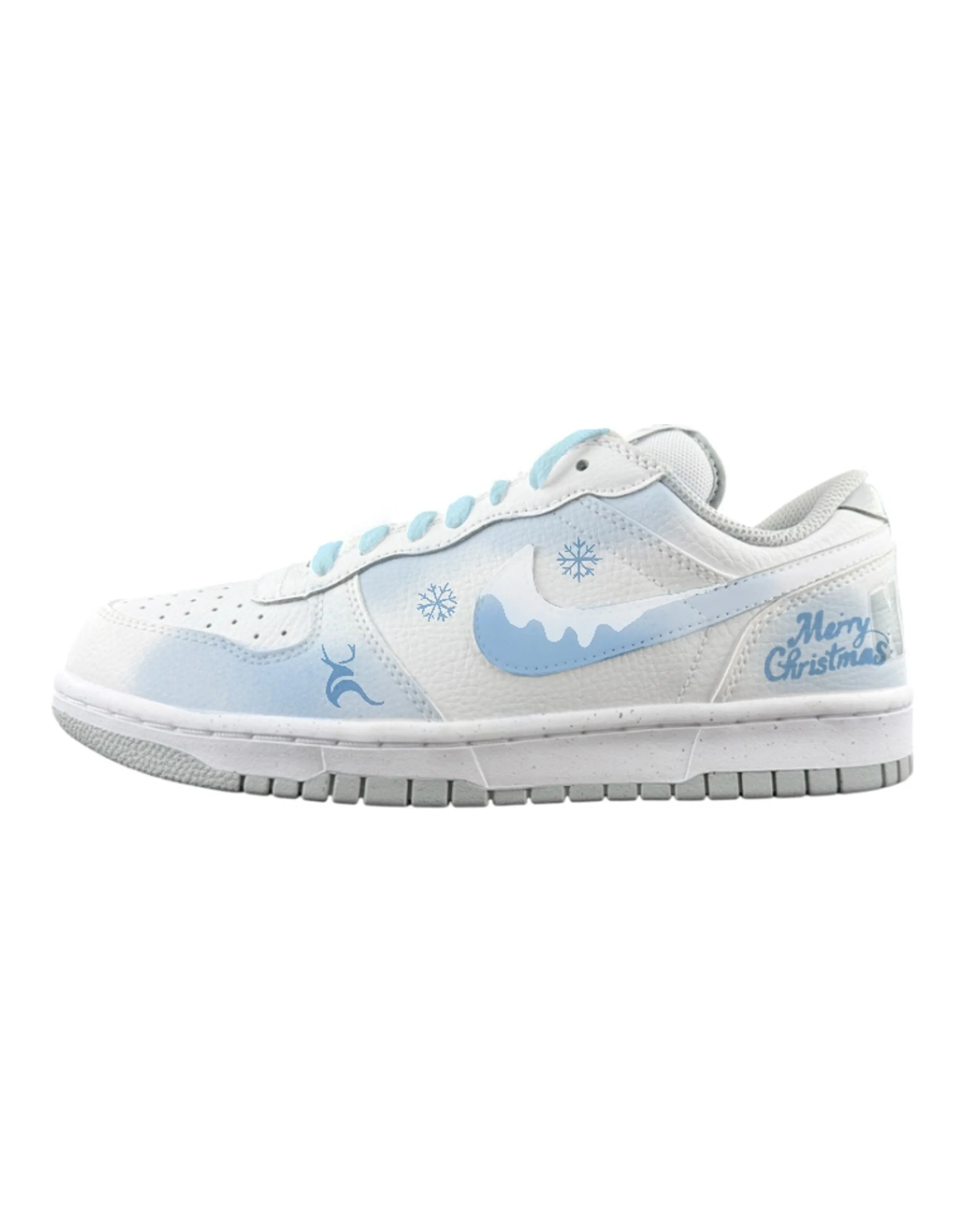 [Custom Sneakers] Nike Big Winter Elk Hand-Painted Tie-Dye Low-Top Skate Shoes Unisex Blue Grey