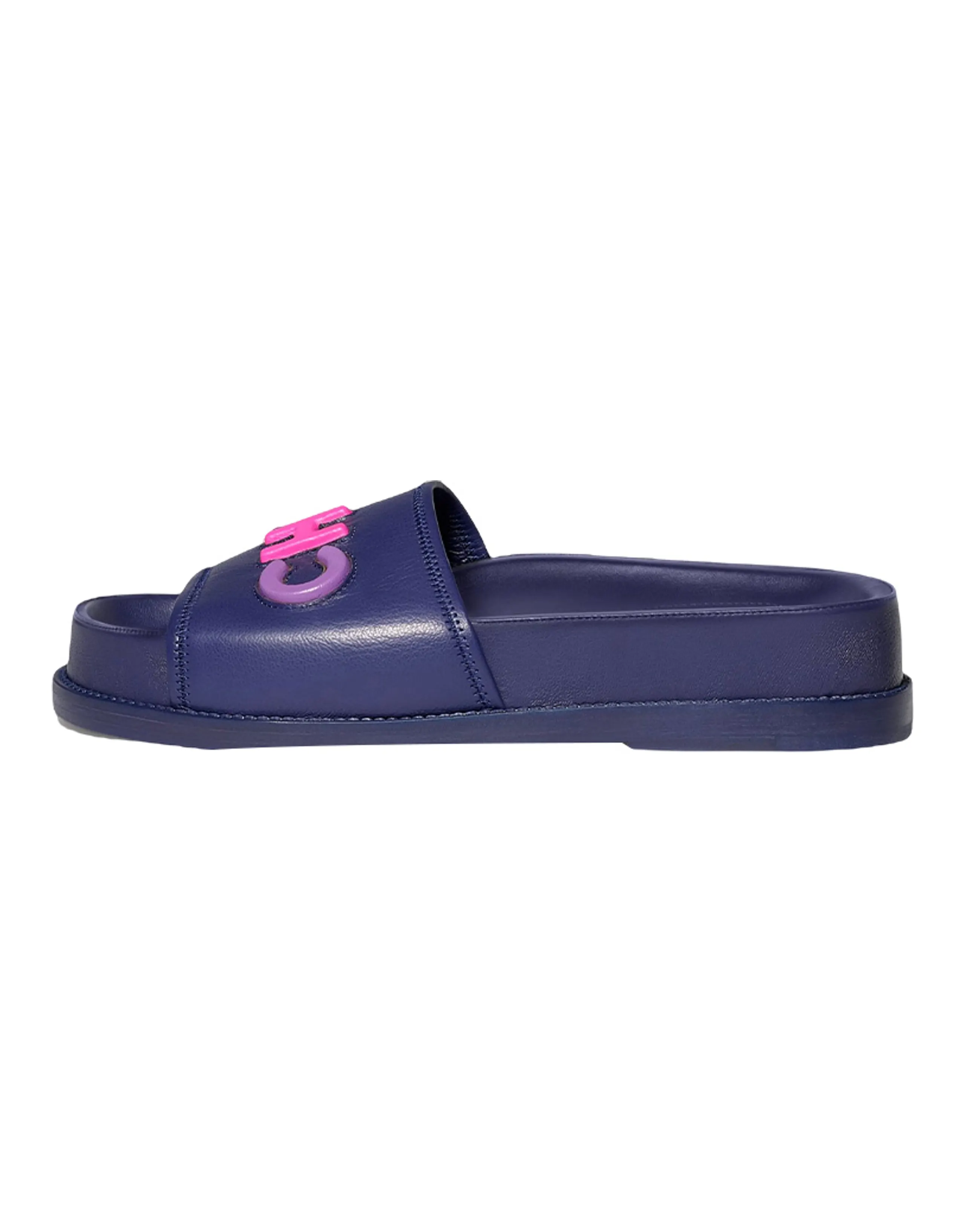 CHANEL Logo Mule Sandal Navy Leather Women's