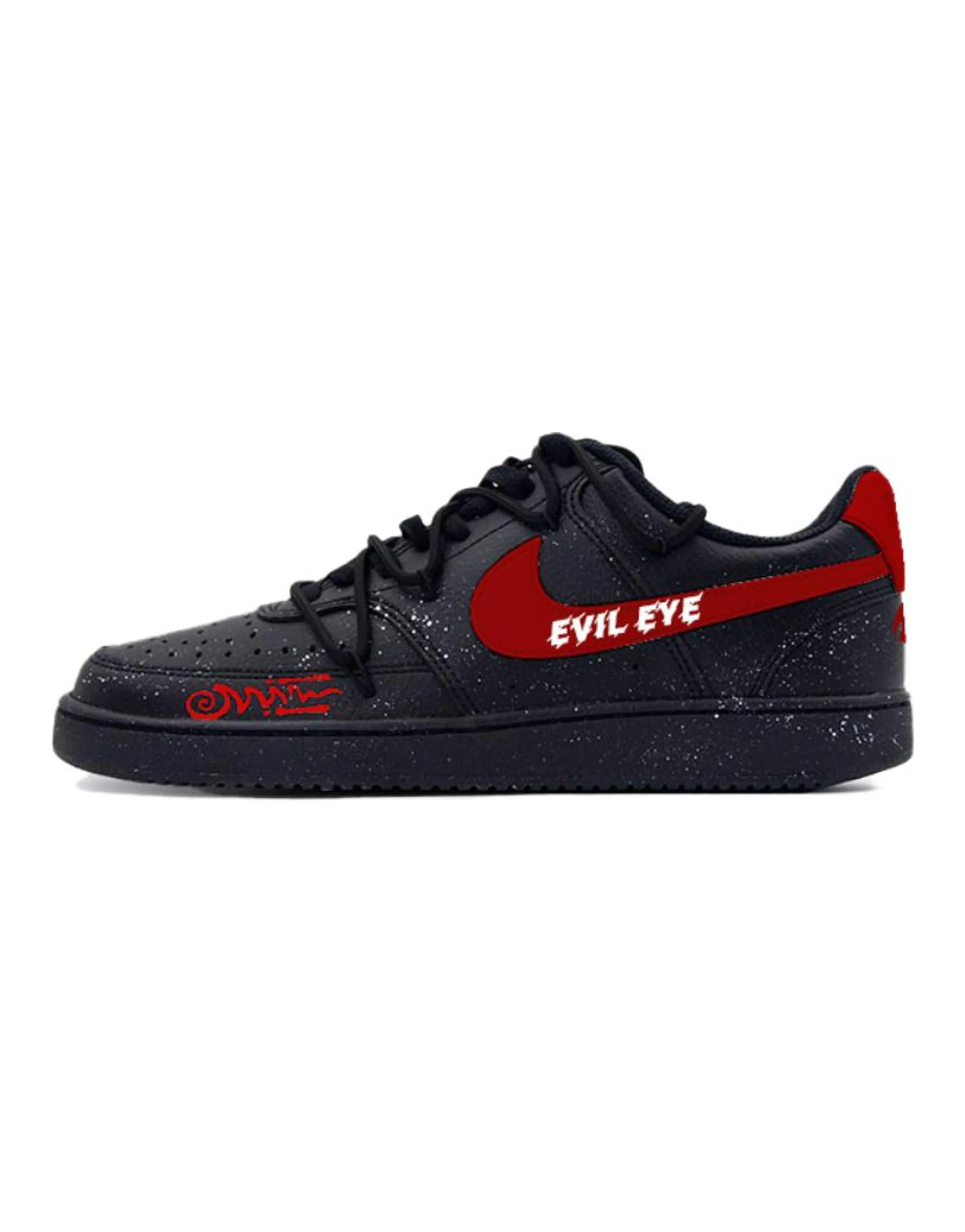 Custom Sneakers: Nike Court Vision Hell's Eye Trendy Splatter Print Low-Top Sneakers Unisex Black Red