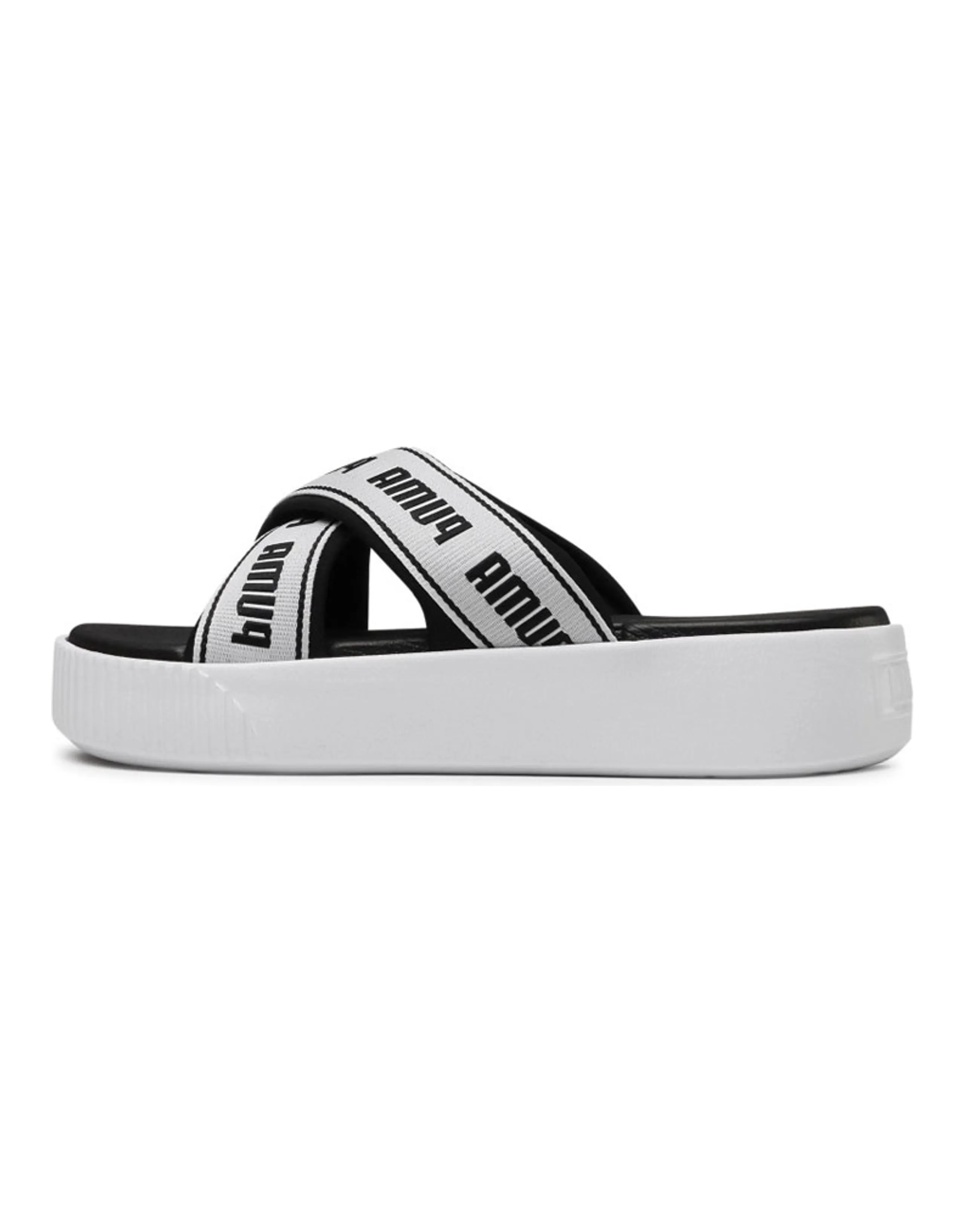 PUMA Platform Slide Tape Slippers For Black/White Women's