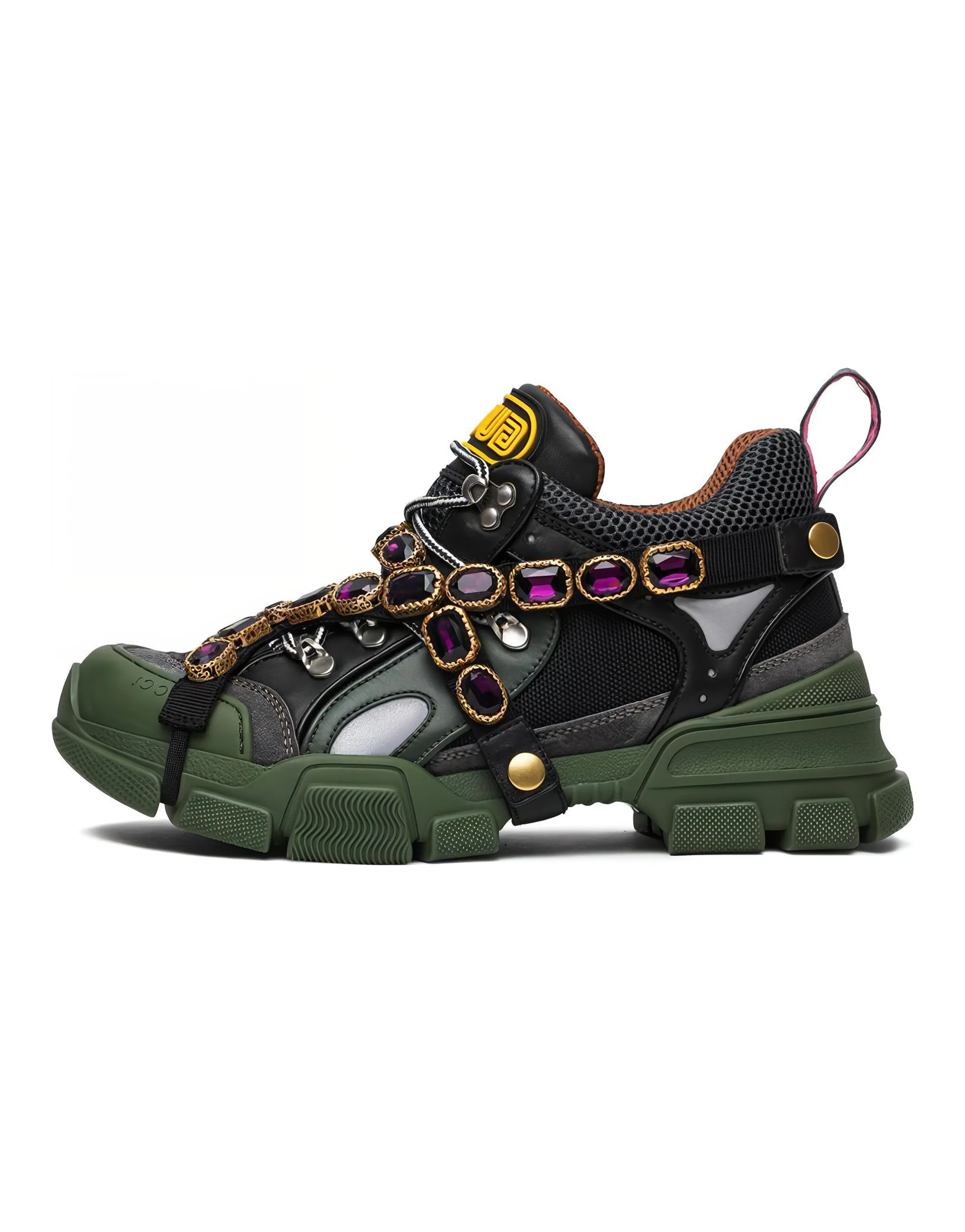 GUCCI Flashtrek Sega Green Removable Crystal Women's
