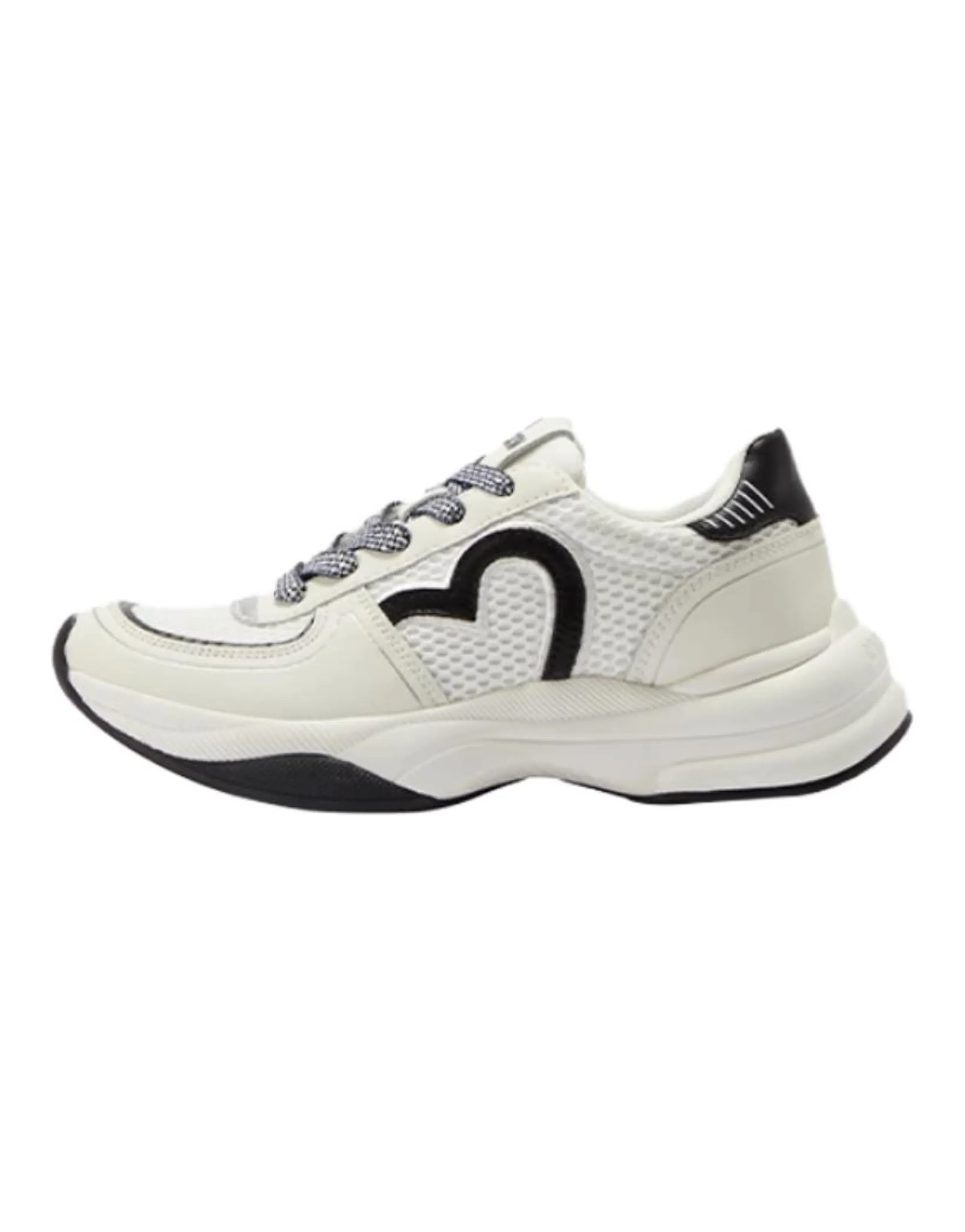 LOVE MOSCHINO Round Toe Lace-Up Sneakers Low-Top Casual Shoes Women's White Black