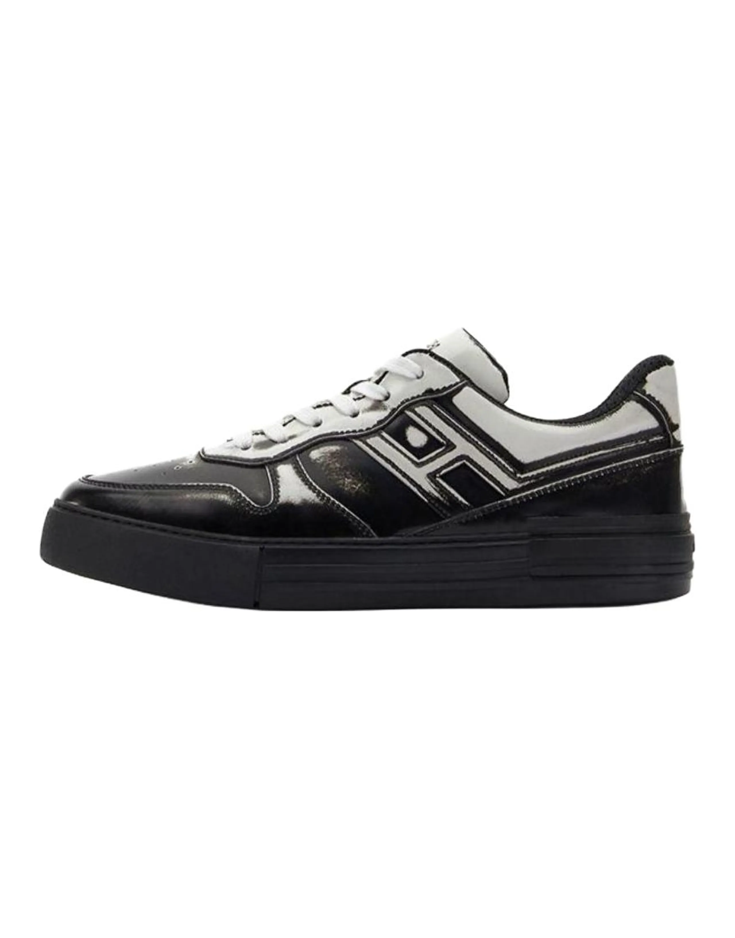 HOGAN H630 Leather Round-Toe Lace-Up Low-Top Sneakers Men's Black