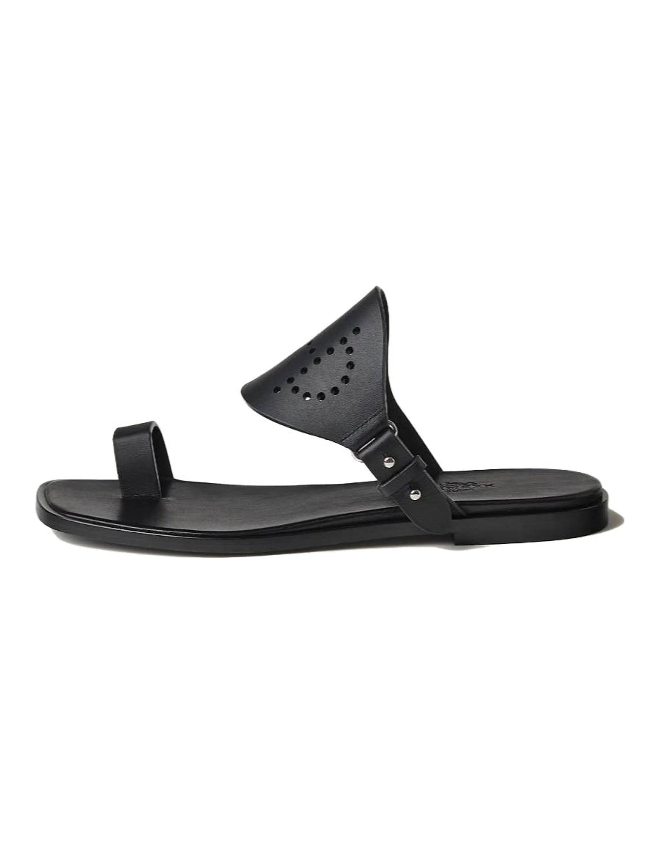 HERMES Hera Genuine Leather Sole Quick Dry Slide Slippers Women's Black