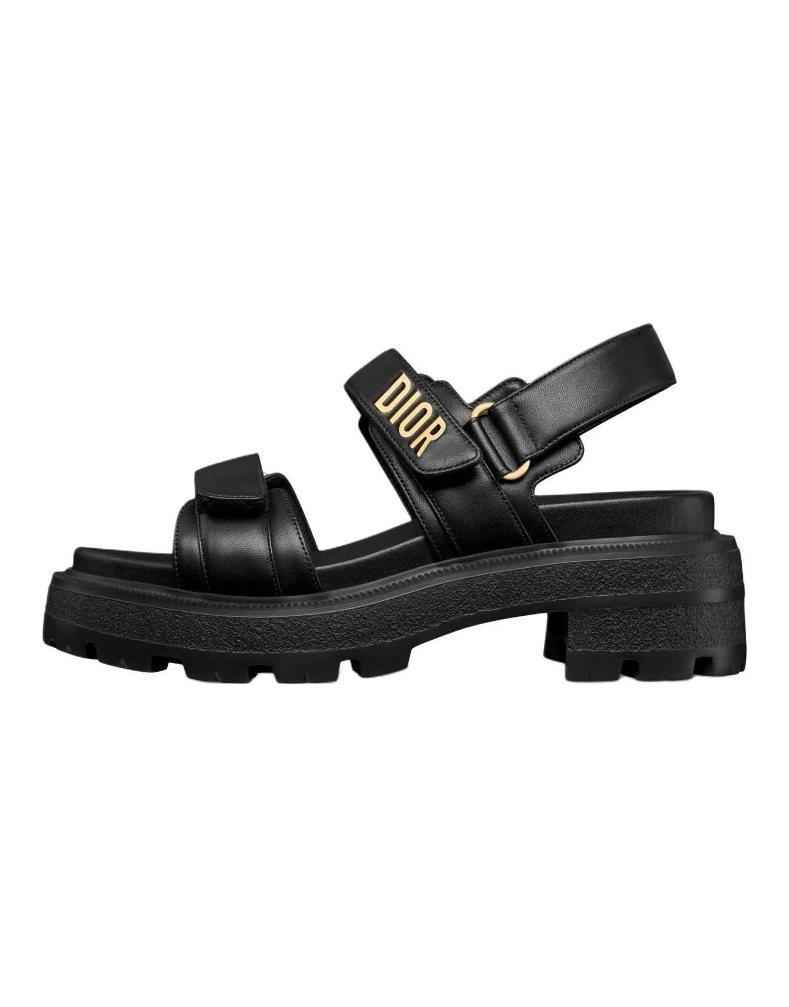 DIOR DiorAct Lambskin Open-Toe Velcro Beach Sandals Women's Black