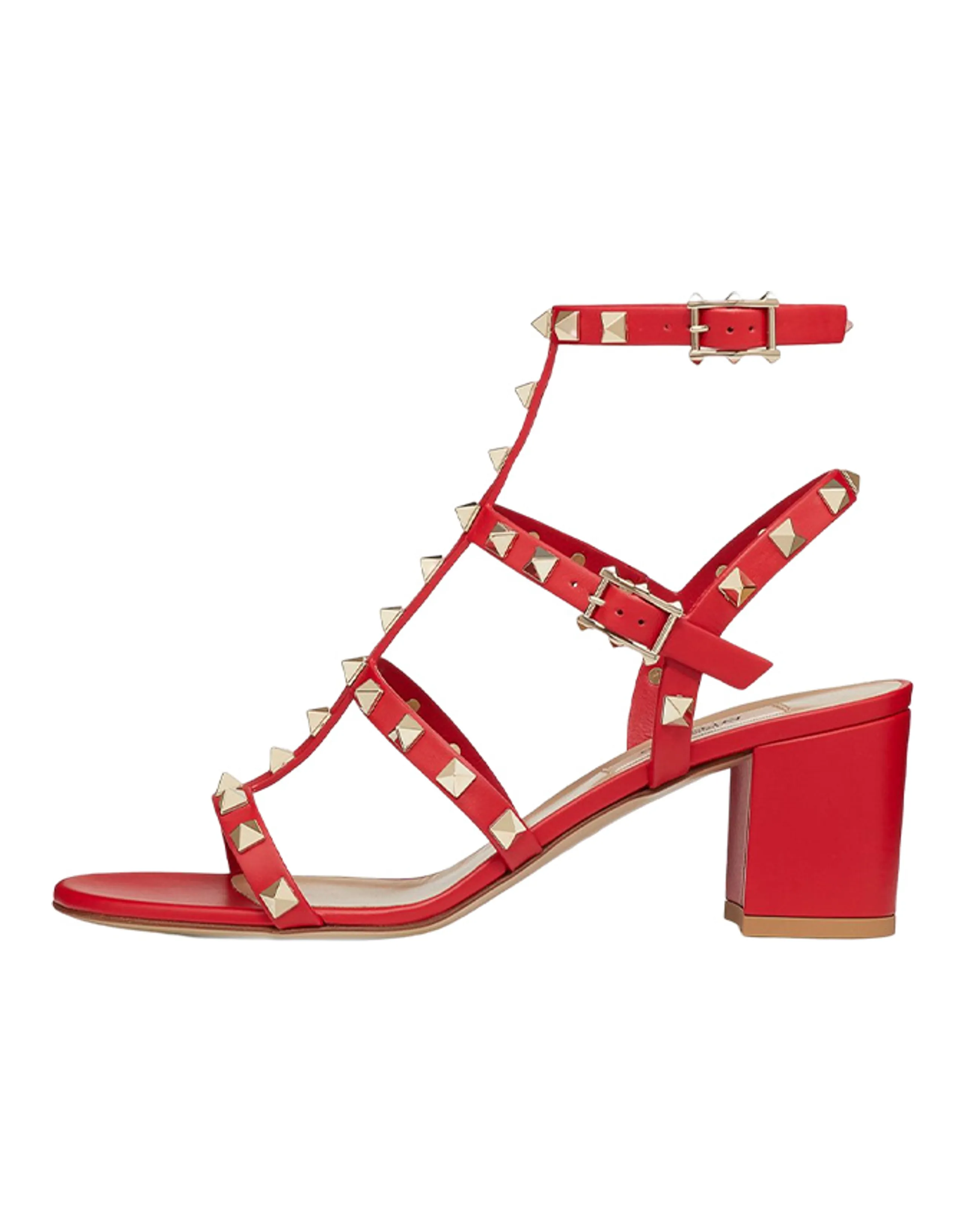 Valentino Rockstud Leather Ankle Strap Sandals Women's Red