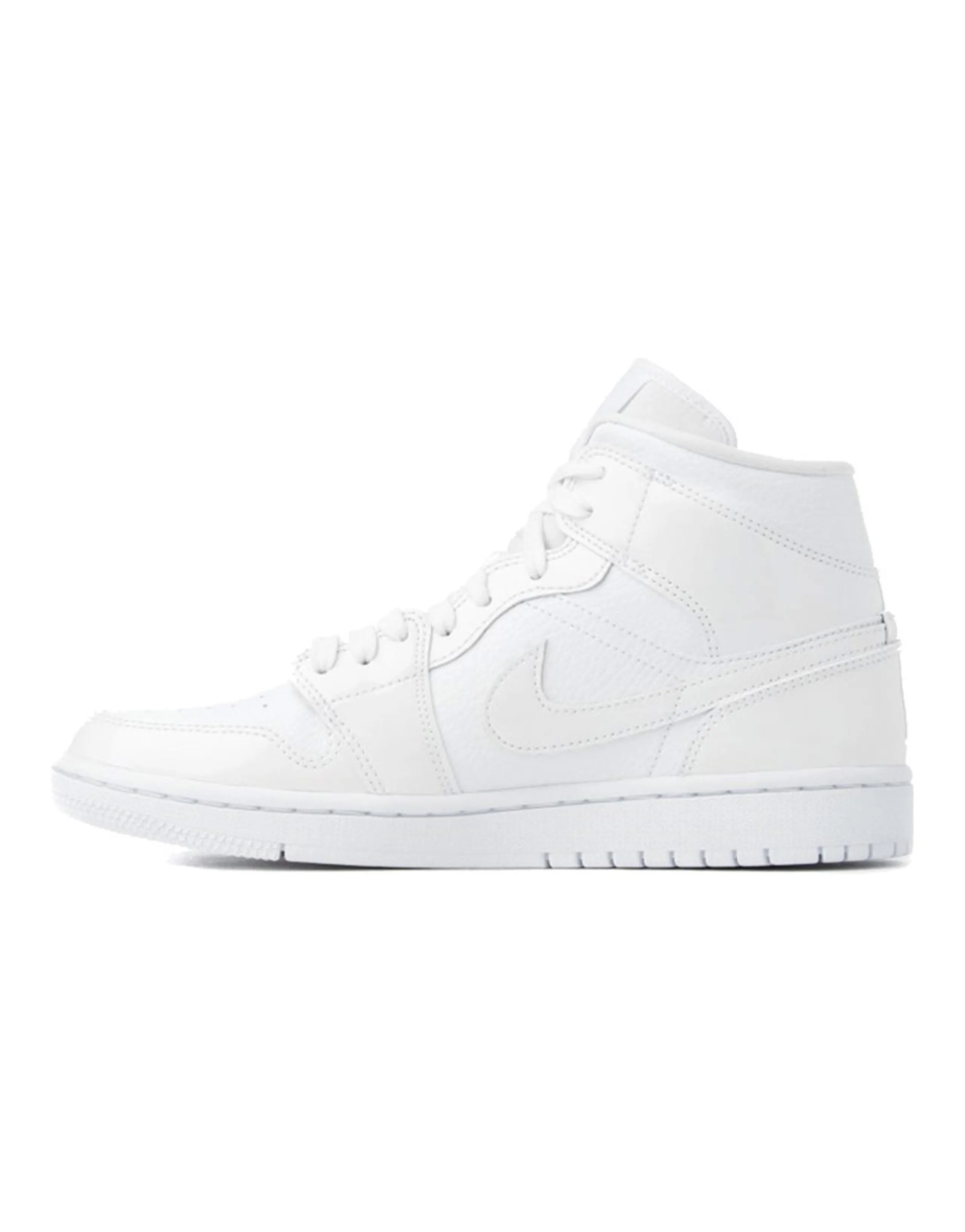 JORDAN 1 Mid Triple White Patent Swoosh Women's