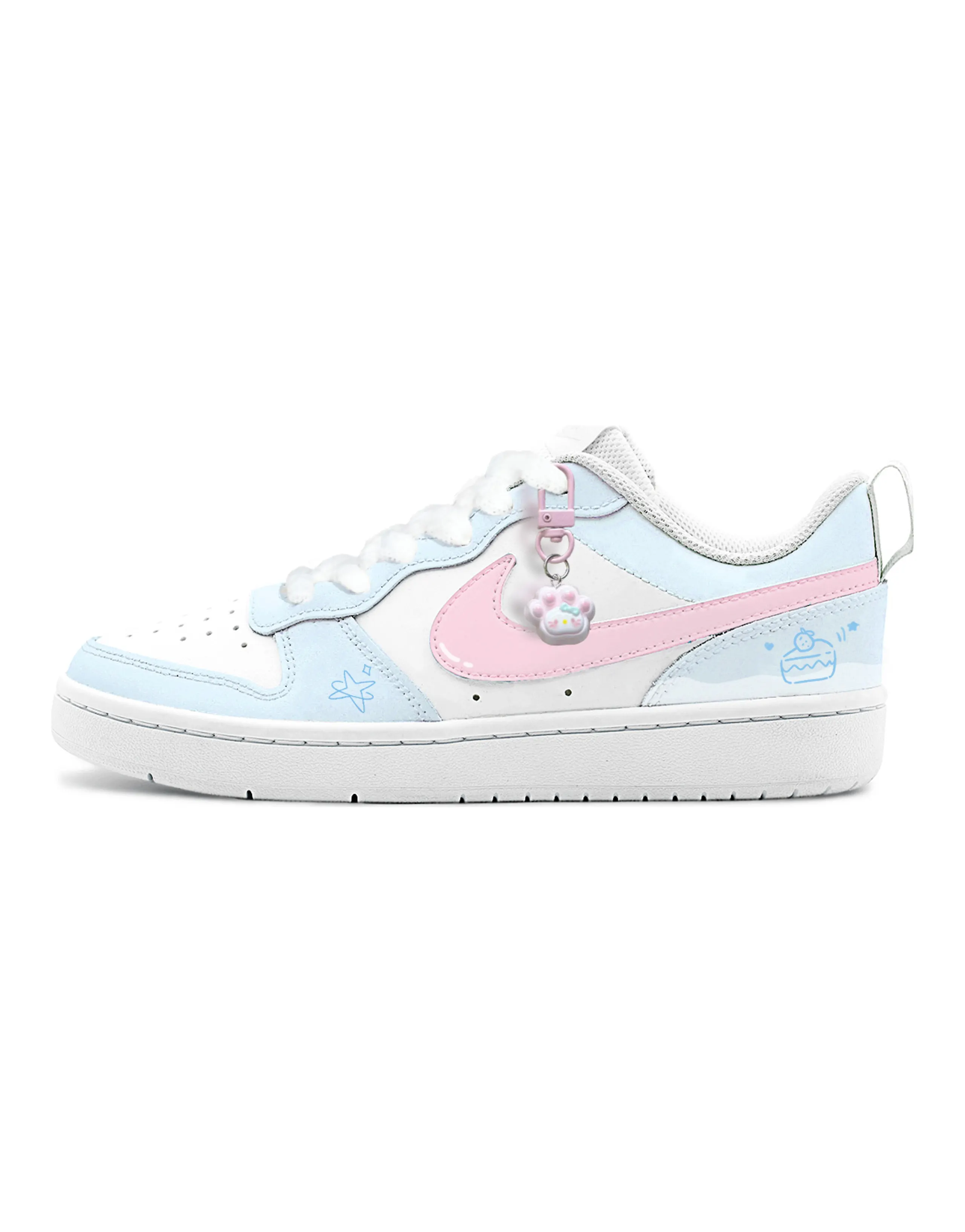 Custom Sneakers Nike Court Borough 2 Big Fish Made Cream Square Leather Fresh Simple Pure Versatile Comfortable Low-Top Skate Shoes Unisex Blue