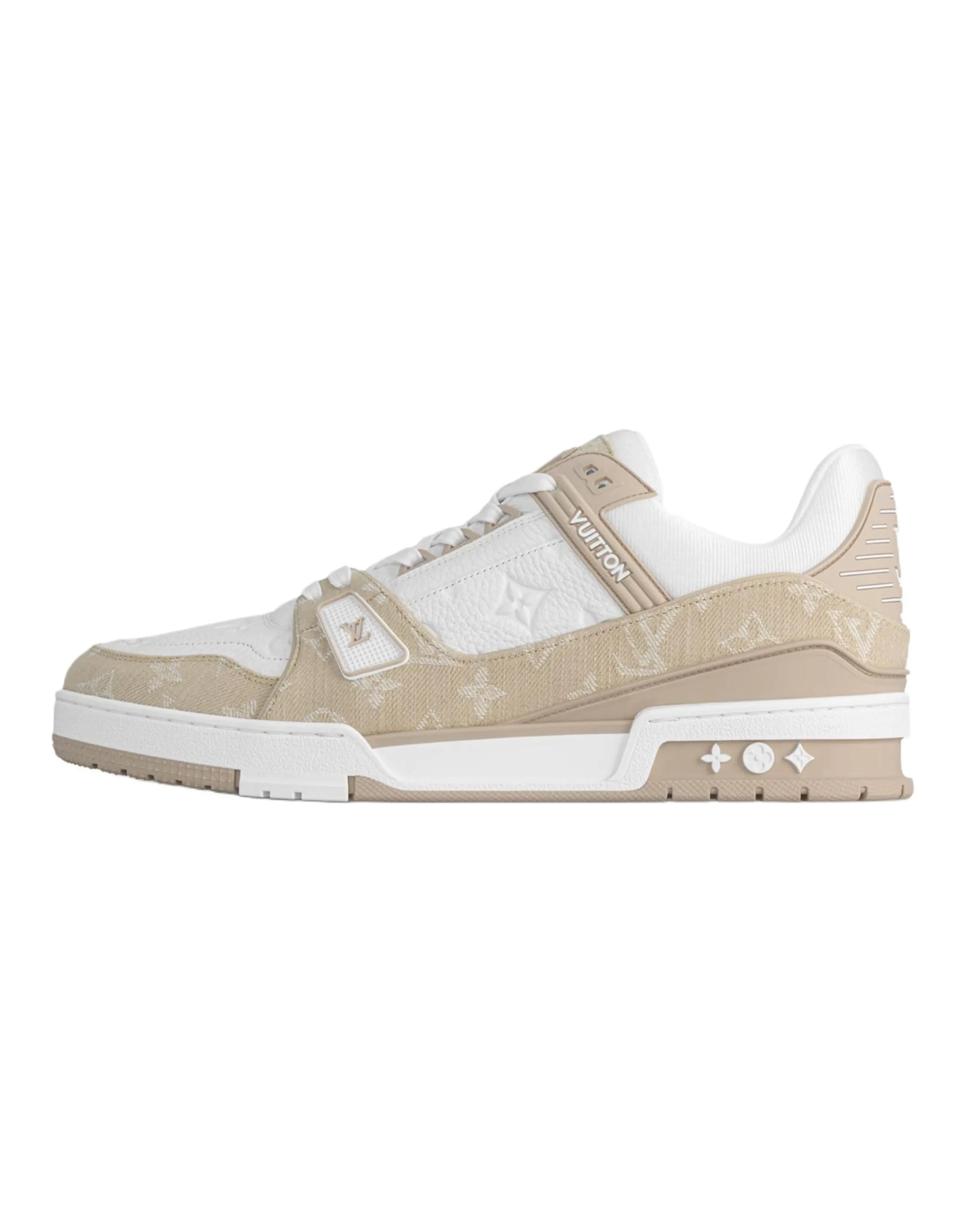 LOUIS VUITTON Trainer Denim Calfskin Round-Toe Lace-Up Training Shoes Low-Top Sneakers Men's Beige