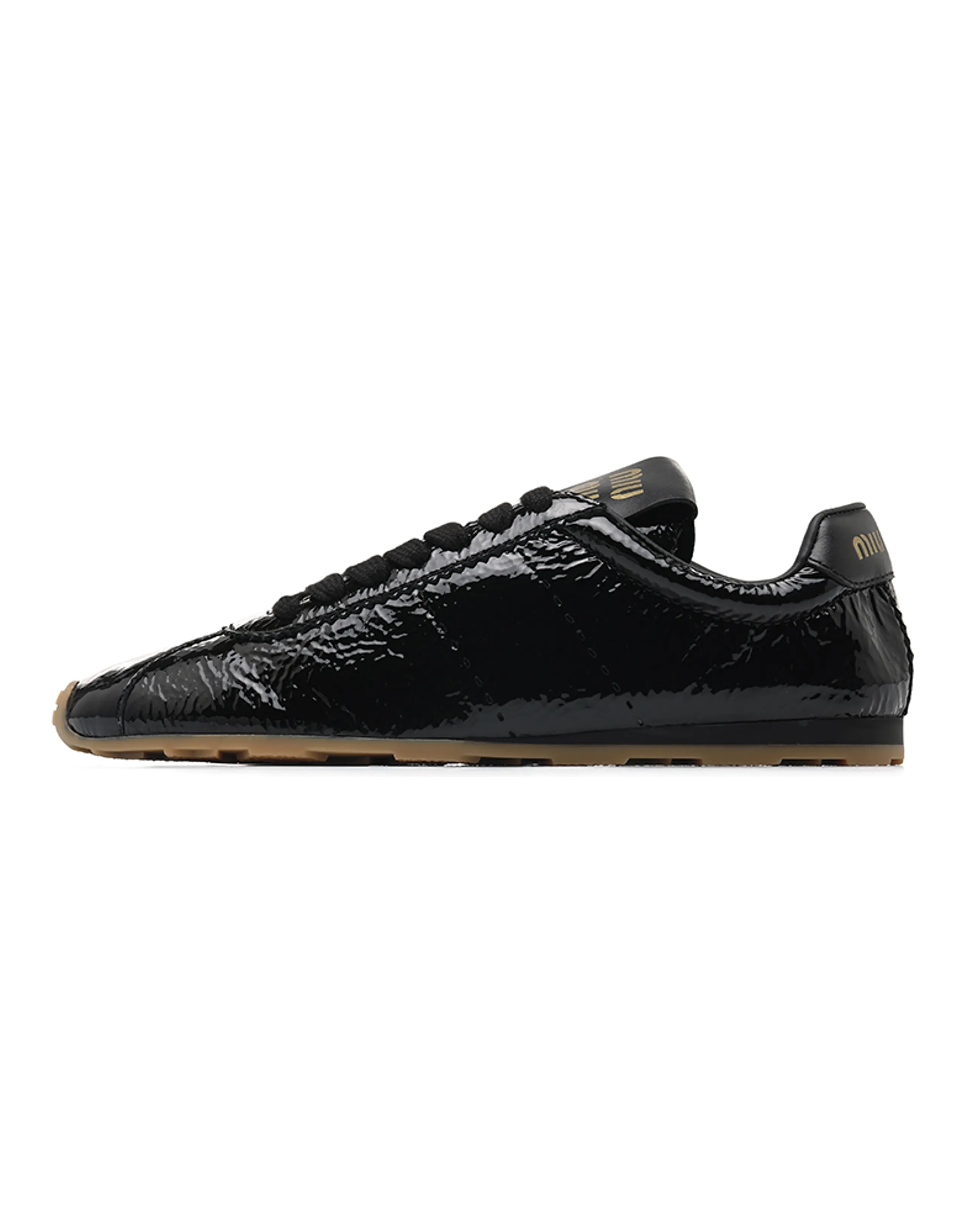 MIU MIU Trainer Shoes Glossy Lambskin Thin Sole Low-Top Casual Shoes Women's Black