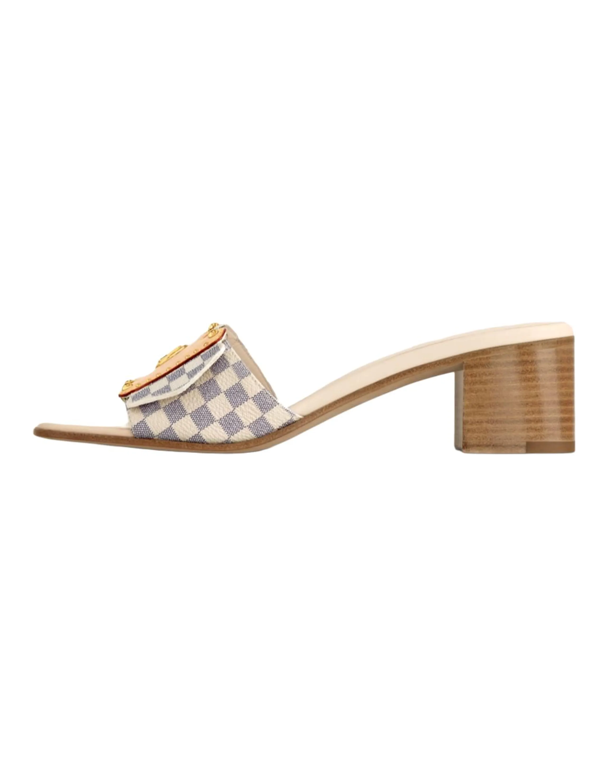 LOUIS VUITTON Frame Canvas Open-Toe High Heel Slide Sandals 4.5cm Women's Beige