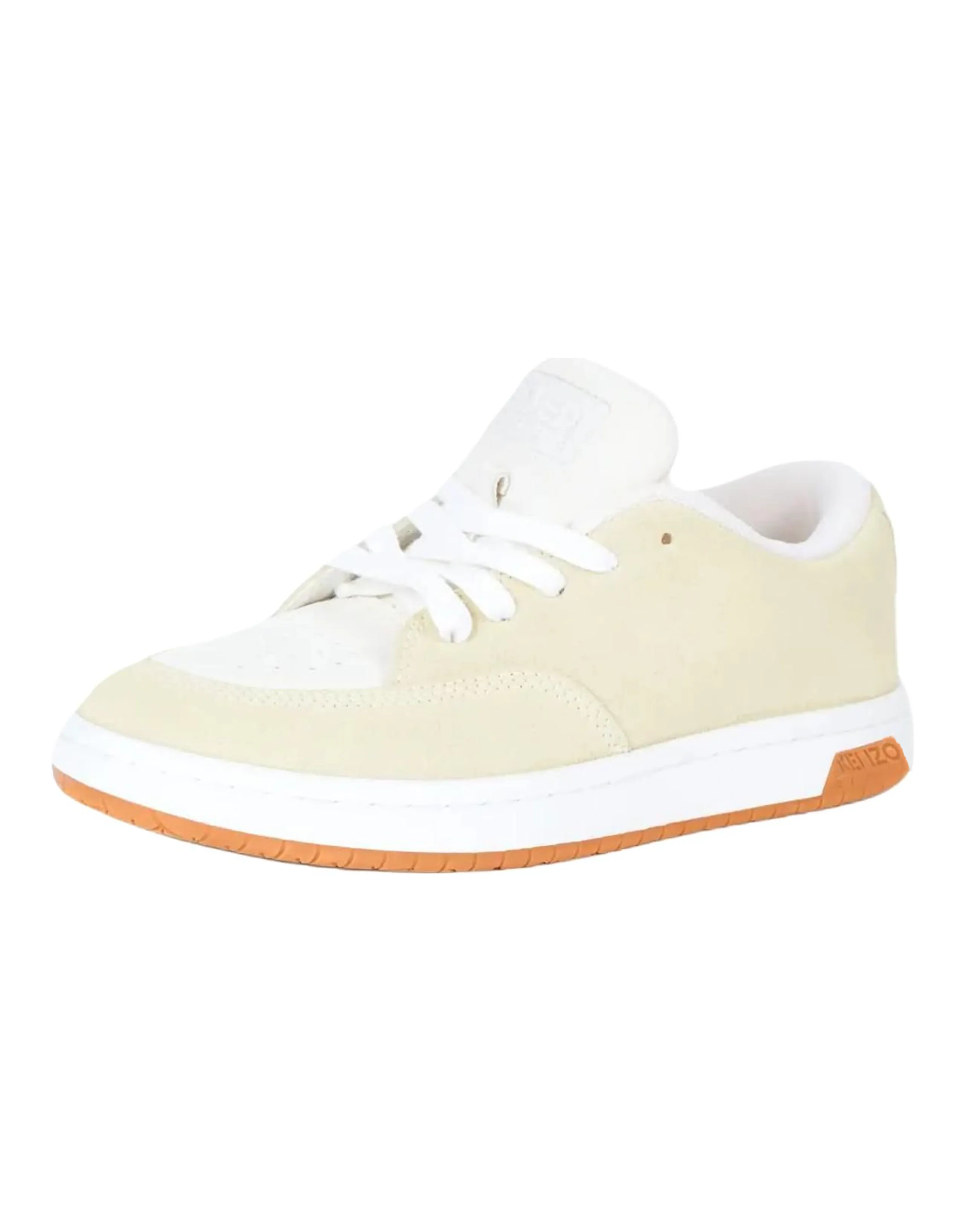 KENZO Dome Men's Cow Suede Round Toe Lace-Up Low-Top Sneakers Light Yellow