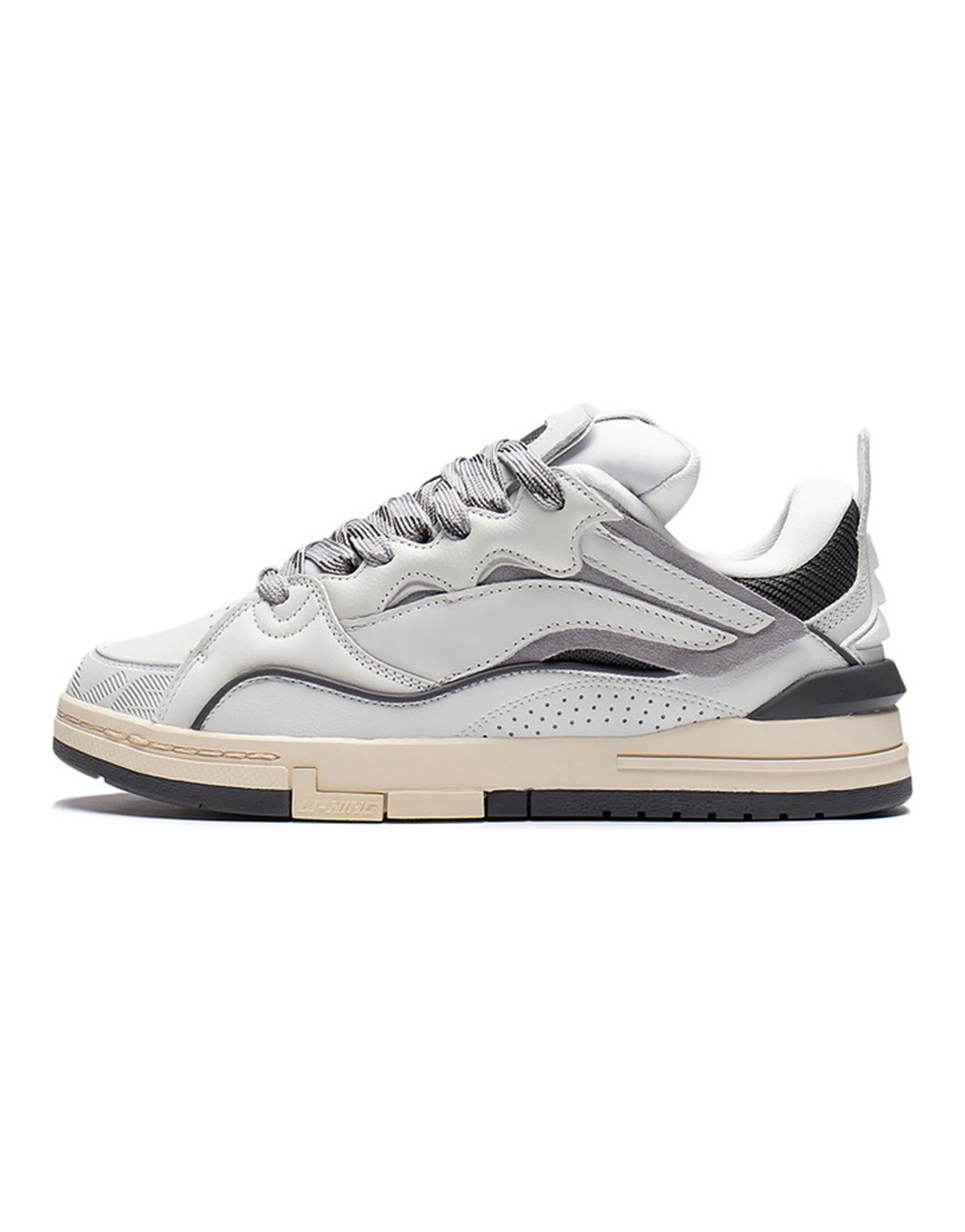 LiNing Wave Golden Slip-Resistant Cushioning Wear-Resistant Lightweight Low-Top Skateboard Shoes Men's White Gray