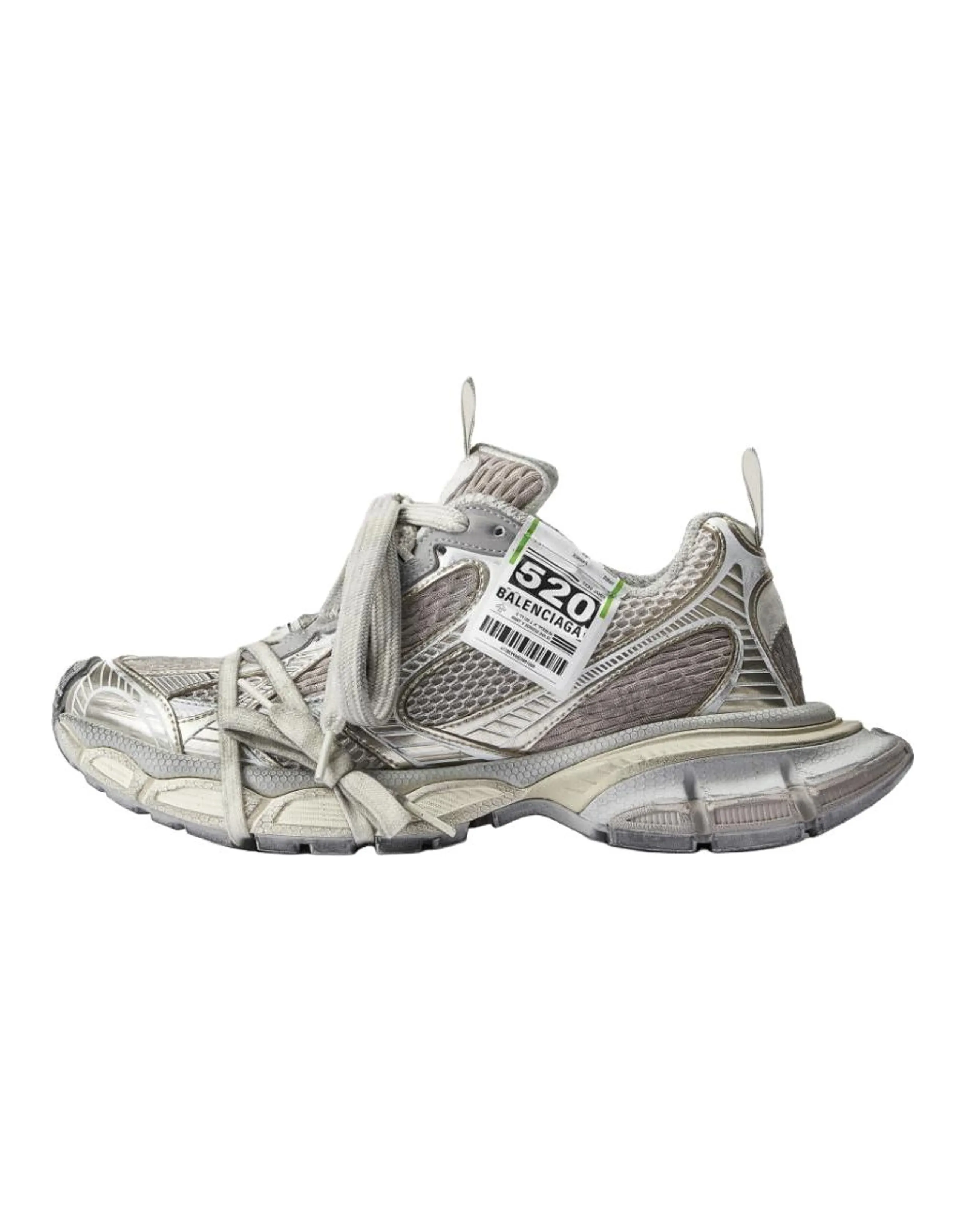 Balenciaga 3XL PU Polyester Distressed Round-Toe Lace-Up Low-Top Dad Shoes Men's Silver