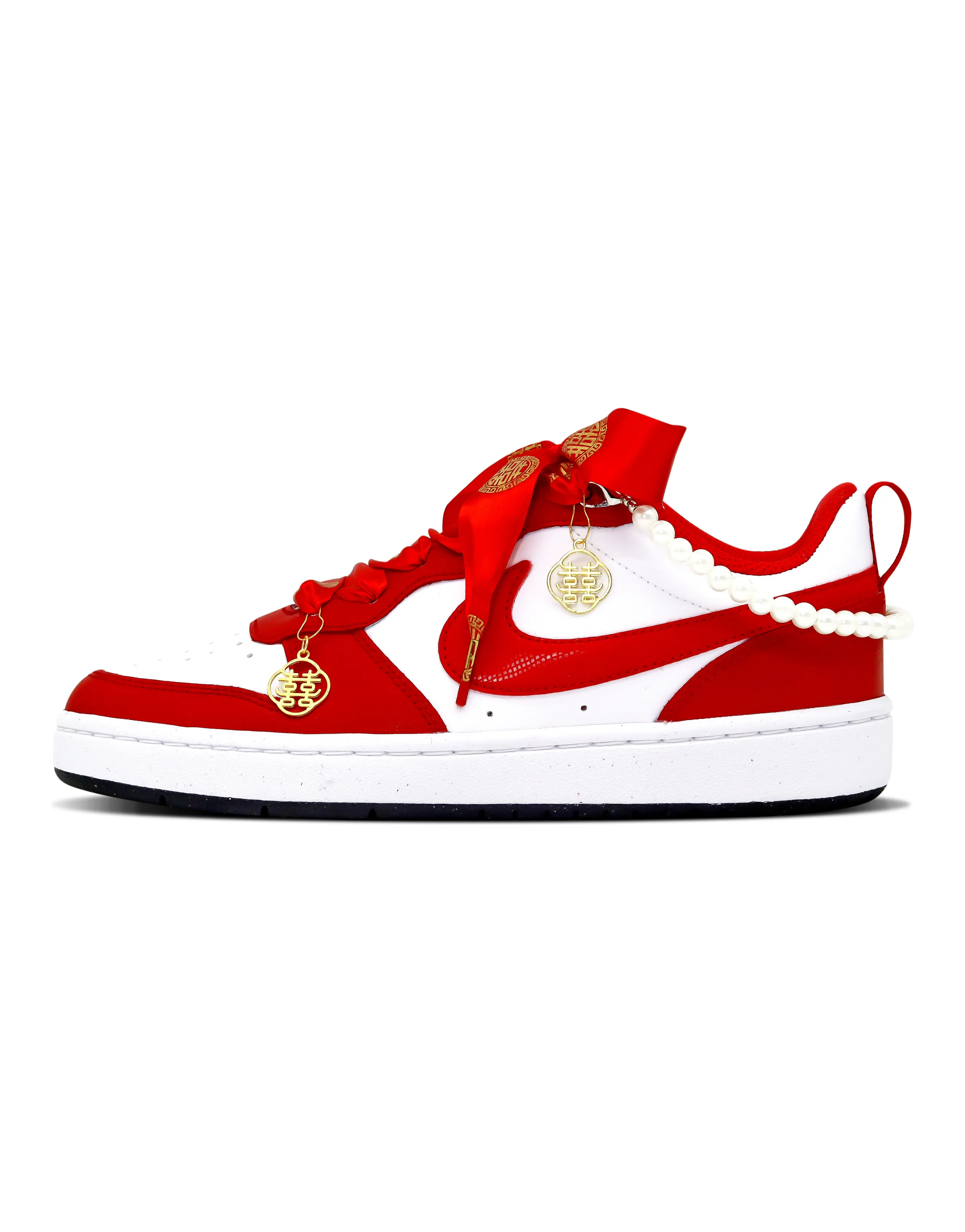 Nike Court Borough Skateboard Shoes Women's Low-Top Red White