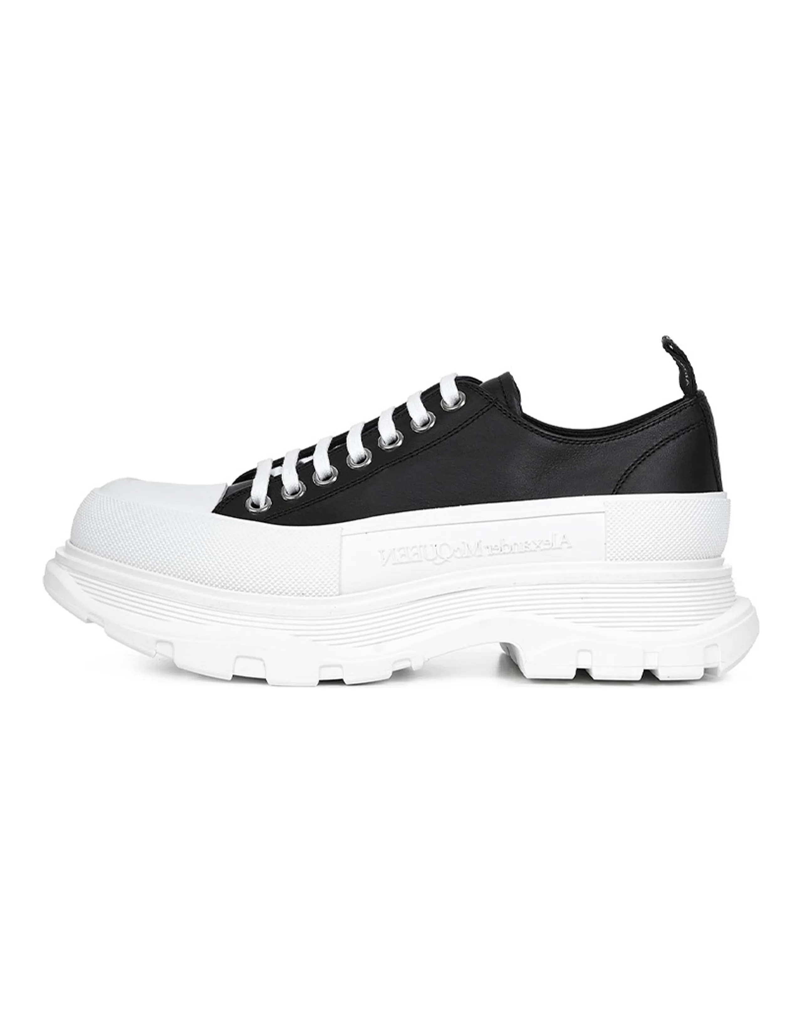 Alexander McQueen Tread Slick Low Lace Up Black Leather White