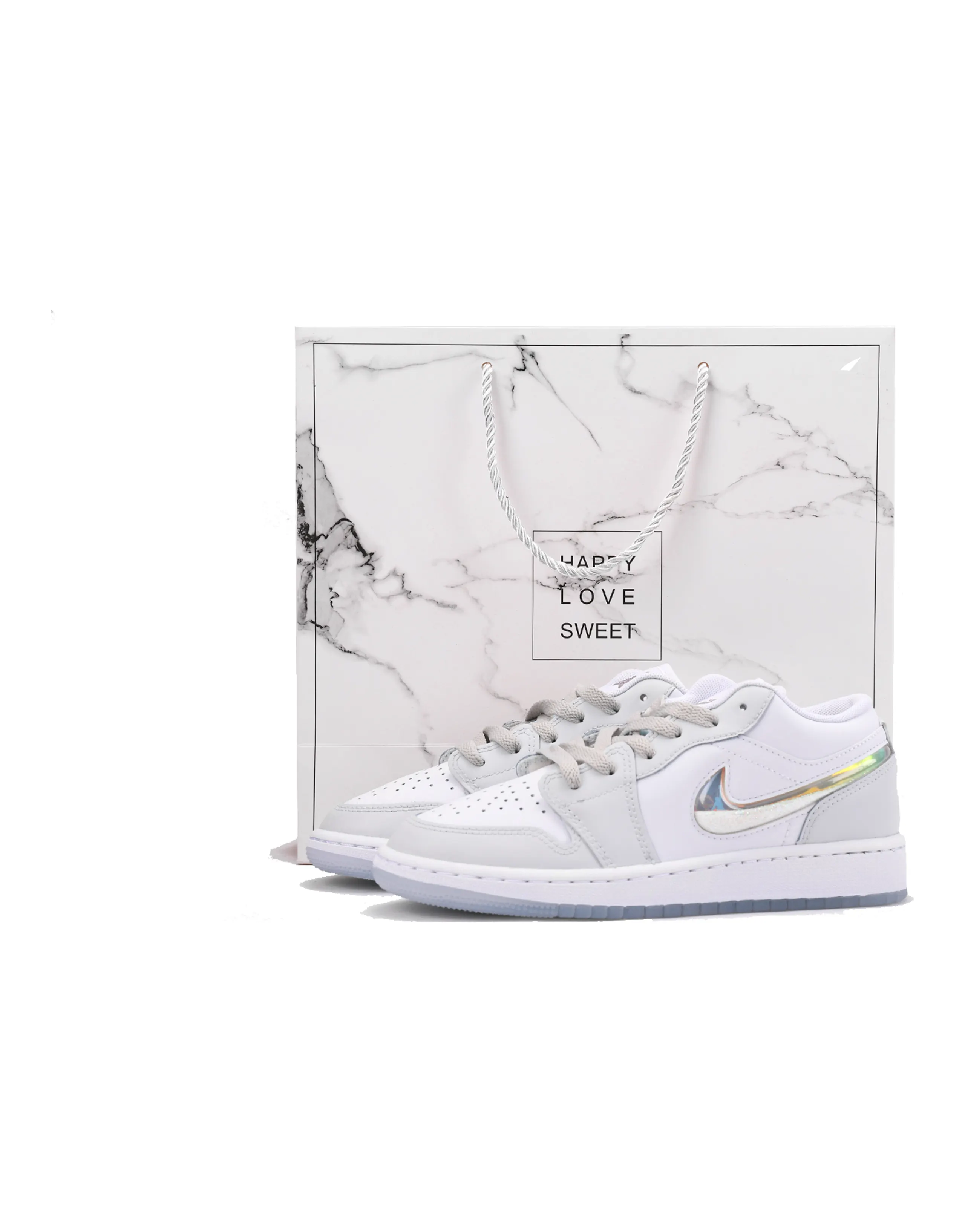 Jordan Air Jordan 1 Slip-Resistant Coverage Low-Top Vintage Basketball Shoes Women's White Blue