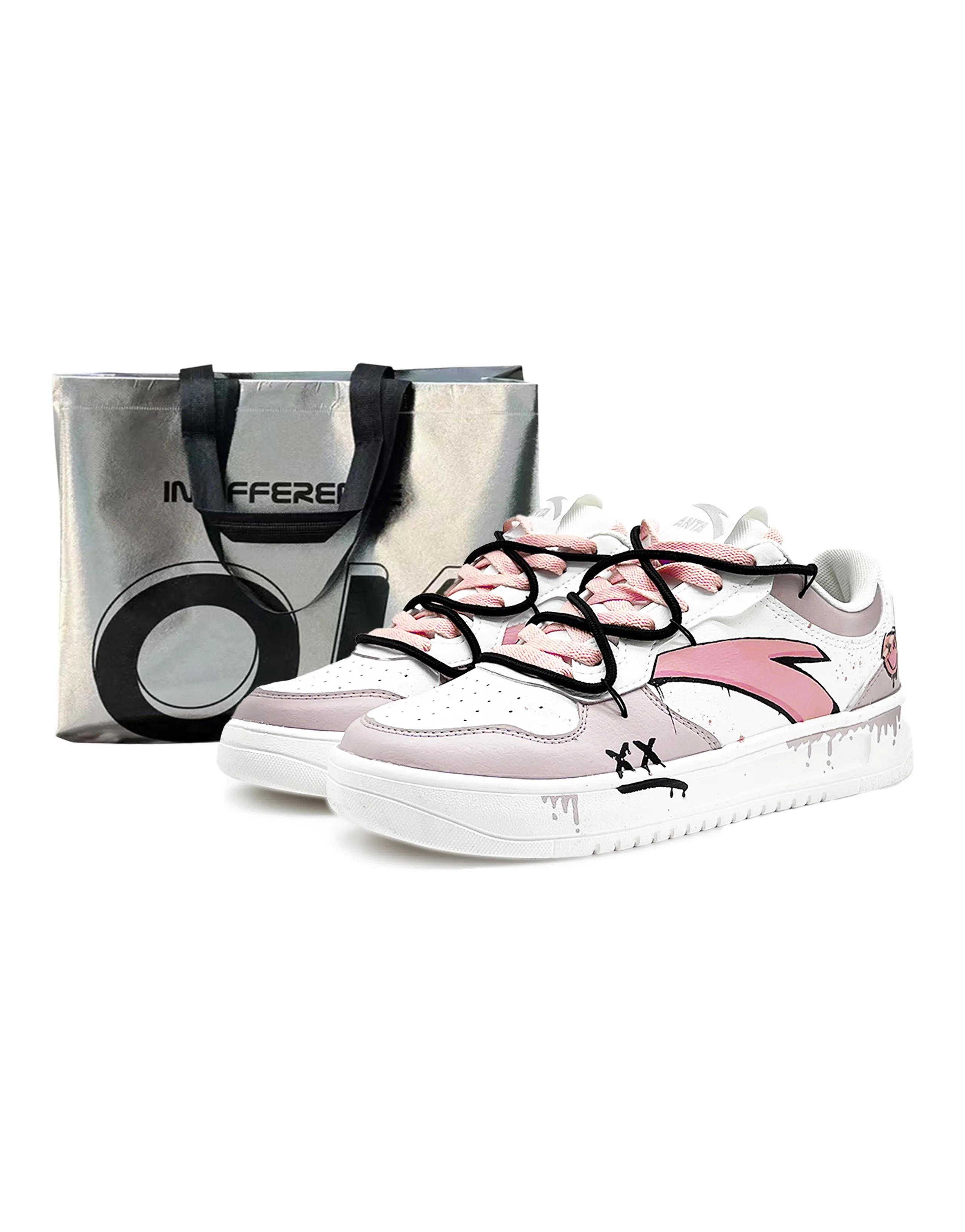 ANTA Life Collection Skateboard Shoes Women's Low-Top Pink White/Black