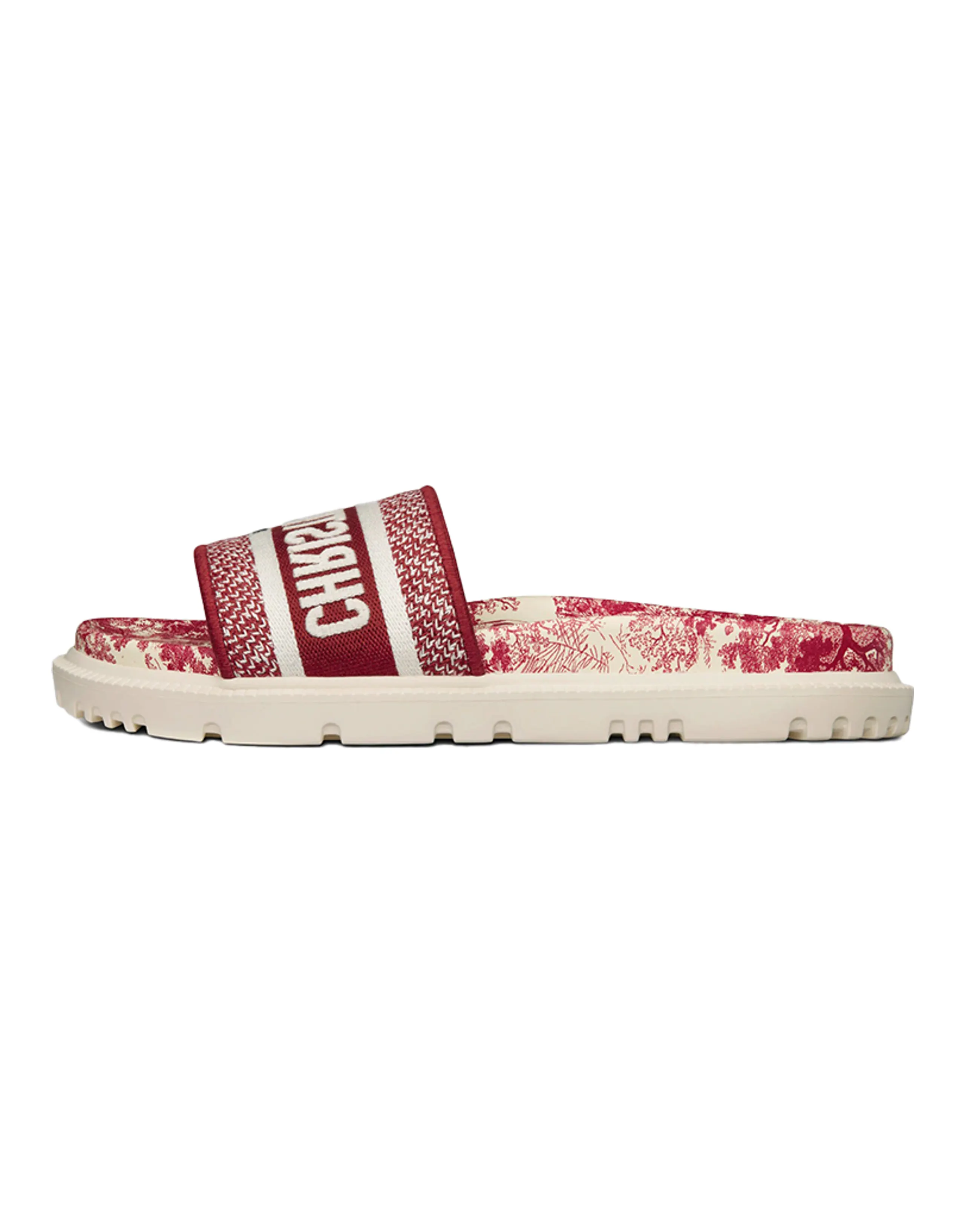 DIOR Slide "Toile De Jouy Flowers Embroidered" Sandals Red Women's