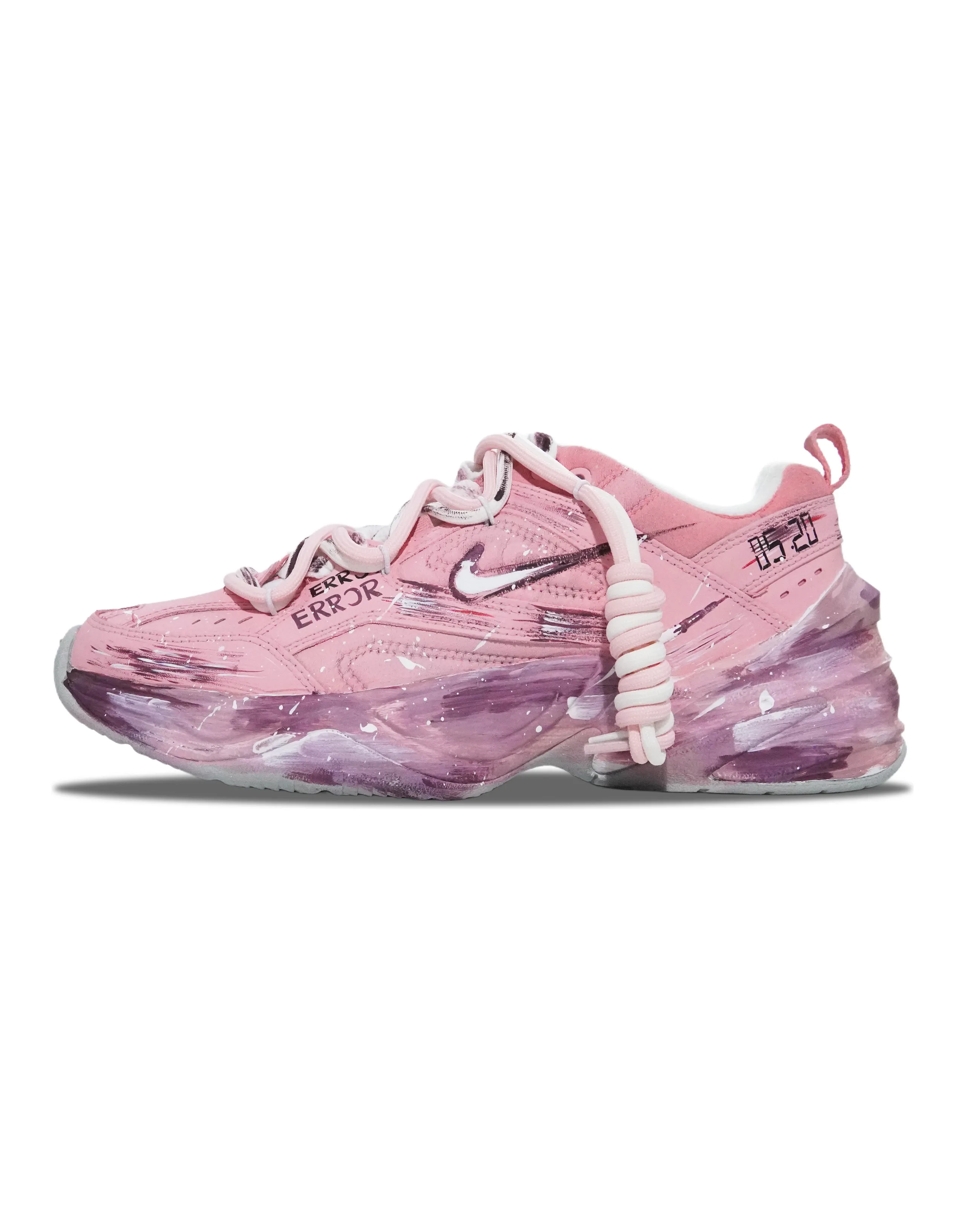 [Custom Sneakers] Nike M2K Tekno Distressed Splatter Graffiti Deconstruction Hand-Painted Spray Paint Slip-Resistant Wear-Resistant Low-Top Dad Shoes Women's Pink