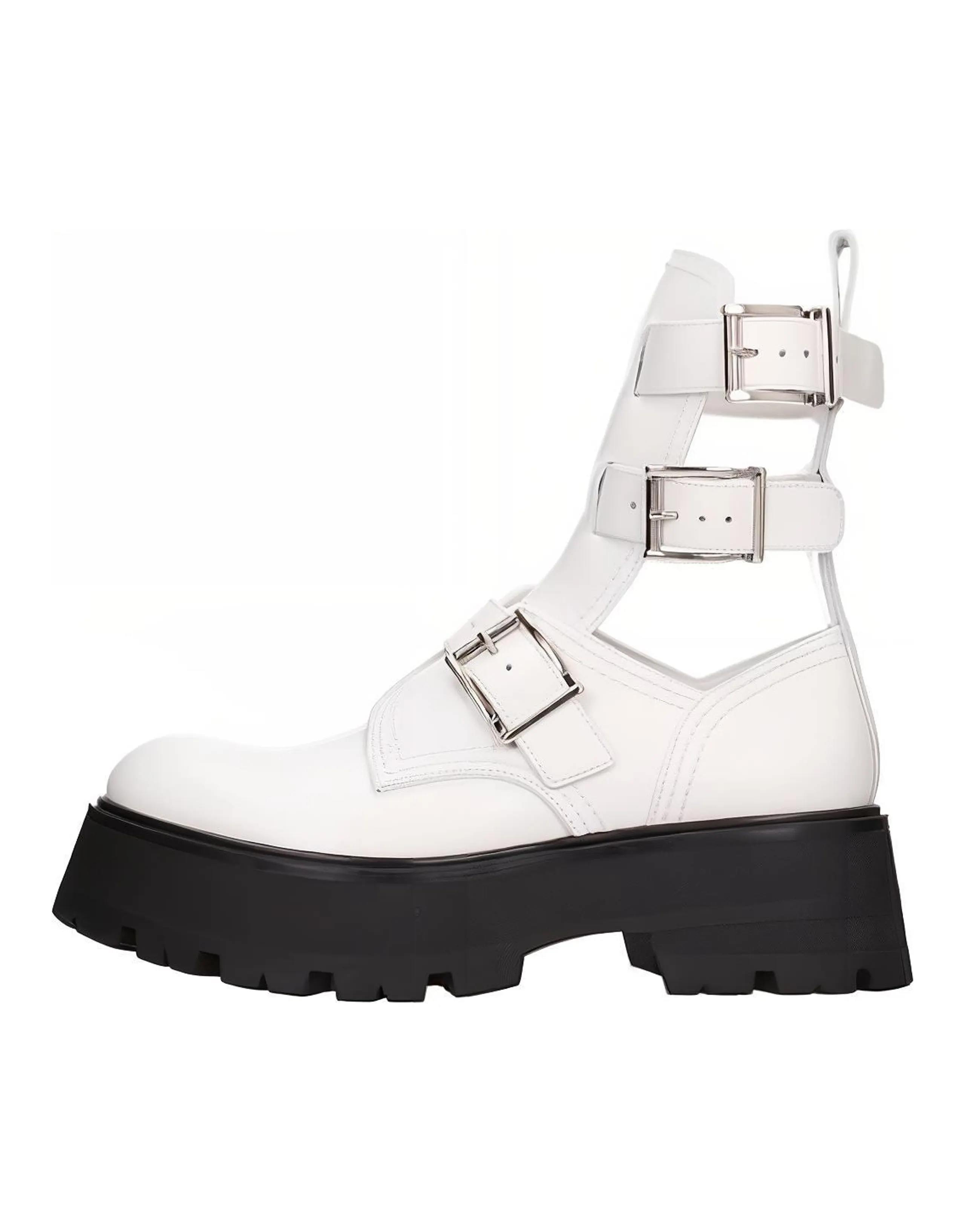 Alexander McQueen Buckle Fastening Ankle Boots White Black Women's