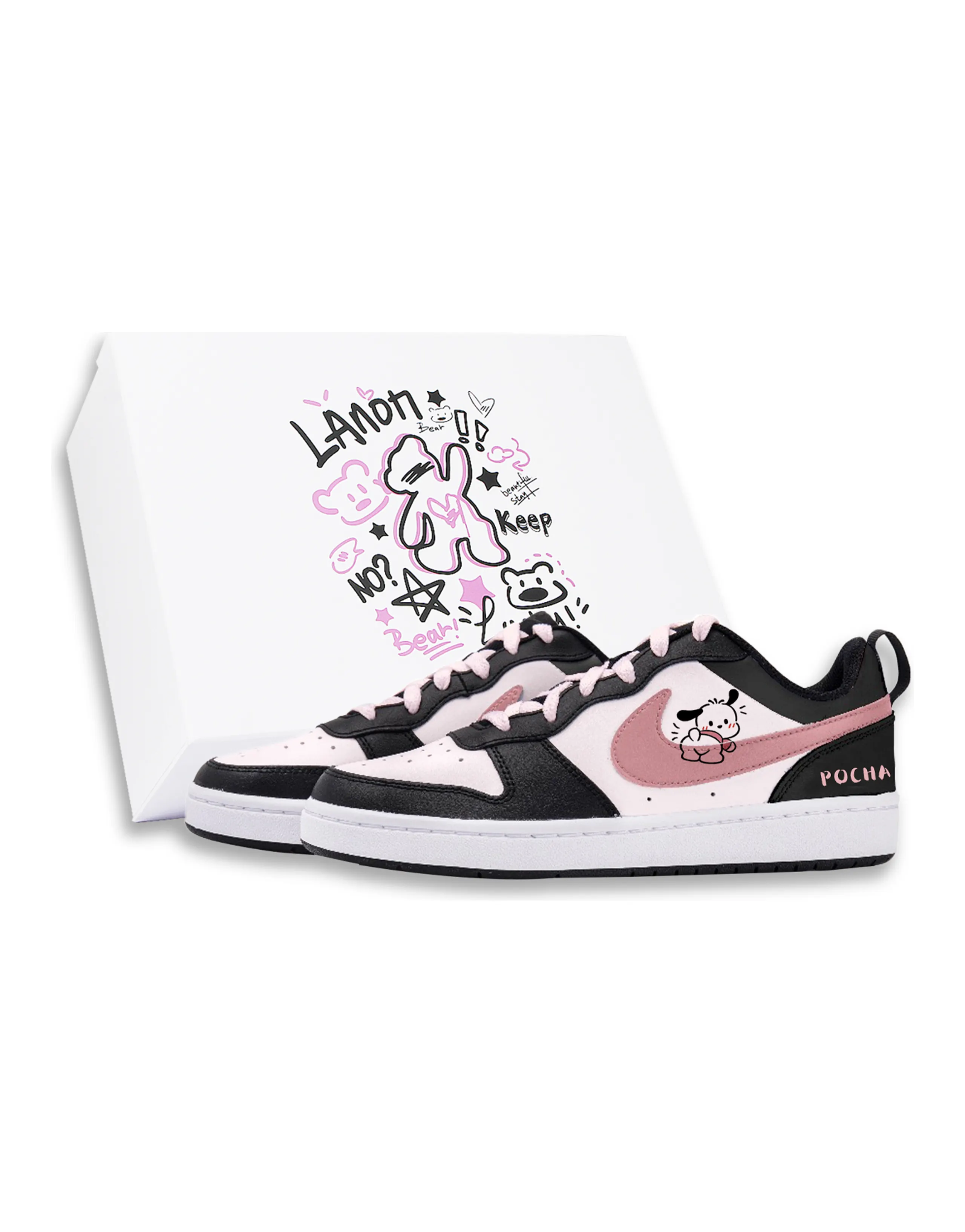 Nike Court Borough Skateboard Shoes Women's Low-Top Black White Pink