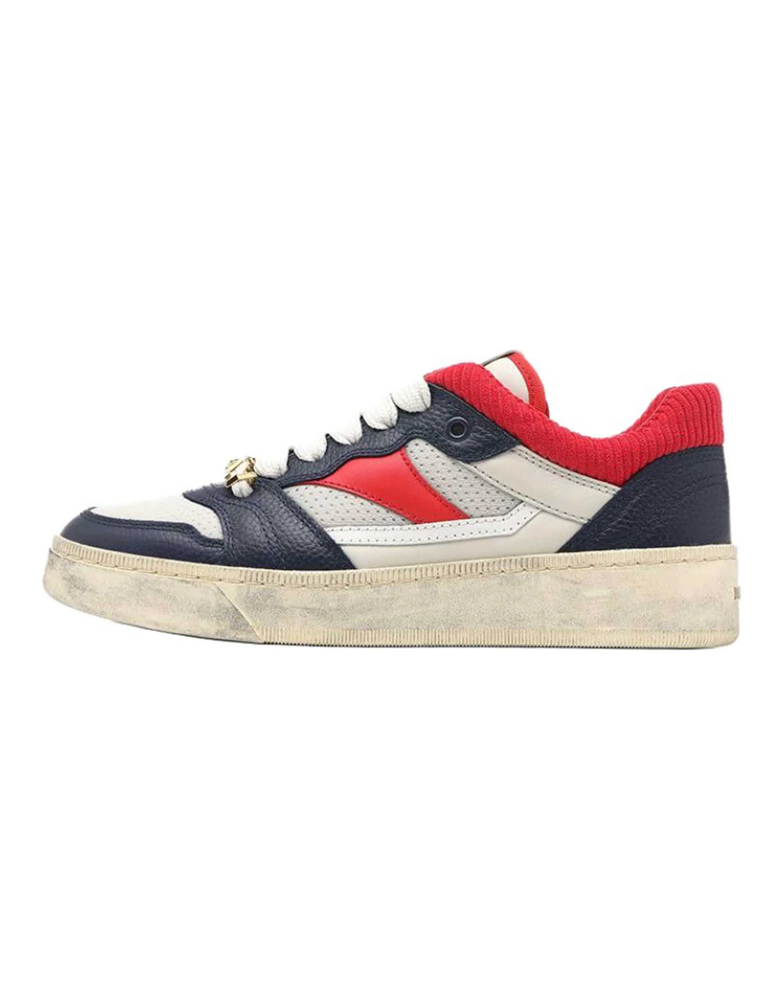 BALLY Cowhide Leather Color-Block Lace-Up Logo Round Toe Low-Top Sneakers Men's Blue