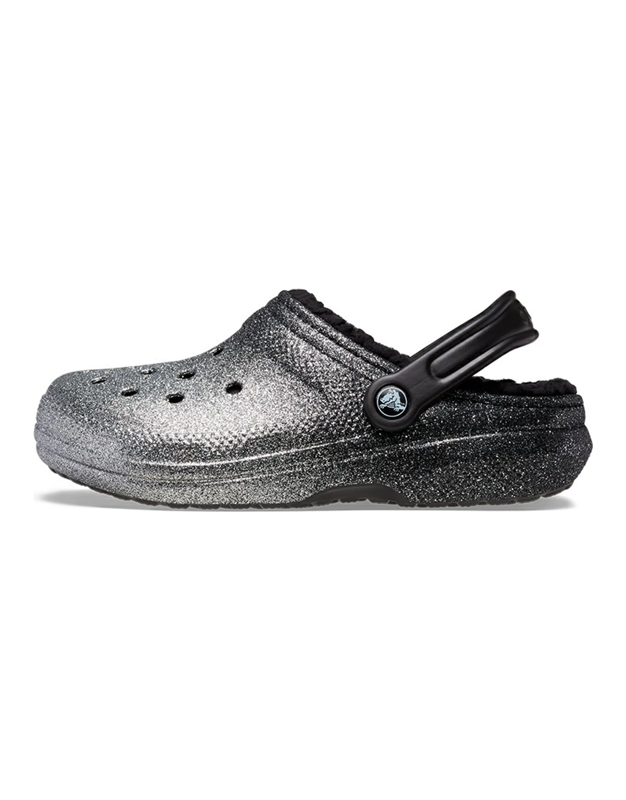 Crocs Classic Glitter Lined Clogs 'Black Silver'
