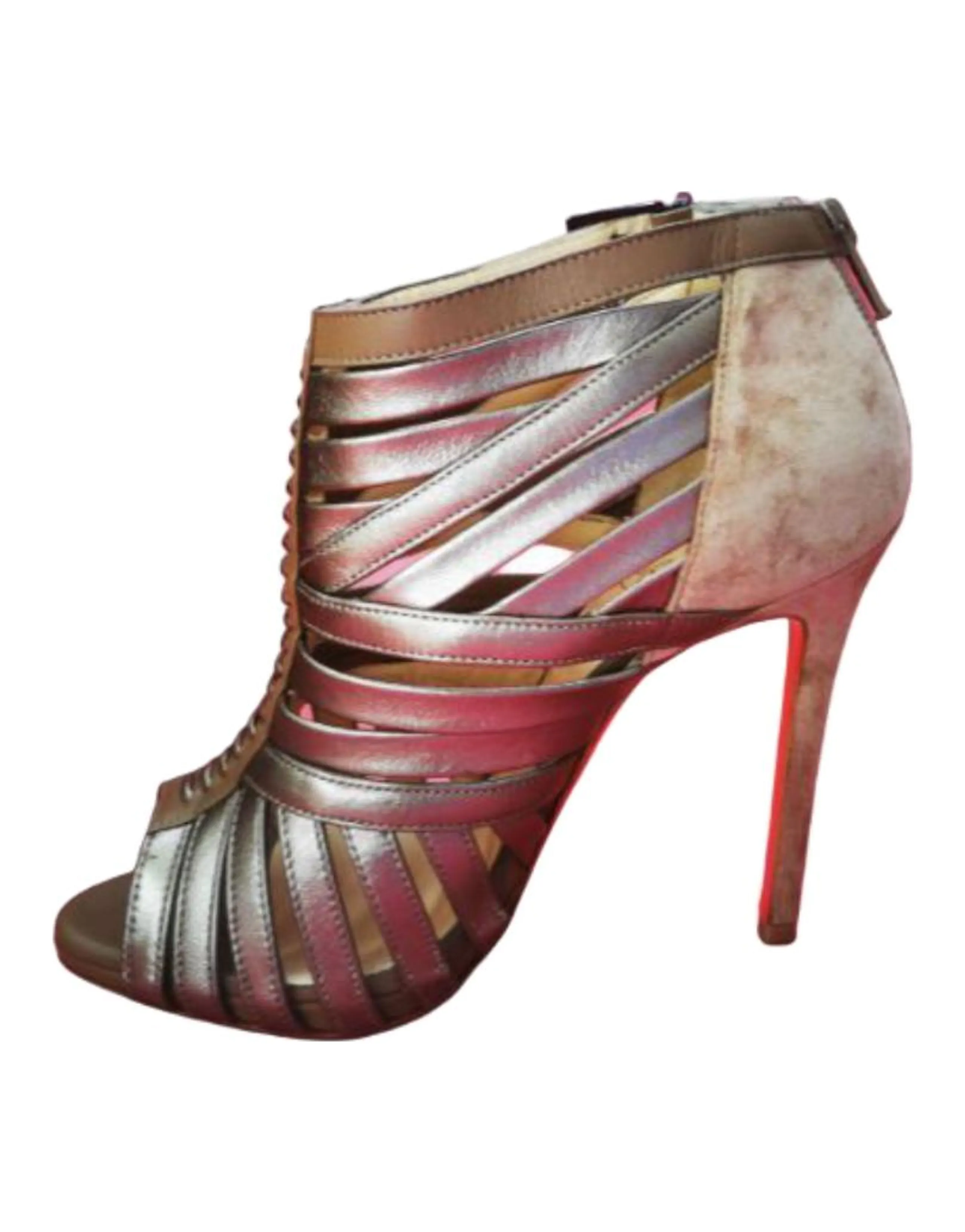 Christian Louboutin Karina Lambskin Open-Toe Buckle Strap Roman Sandals 12cm Women's Silver