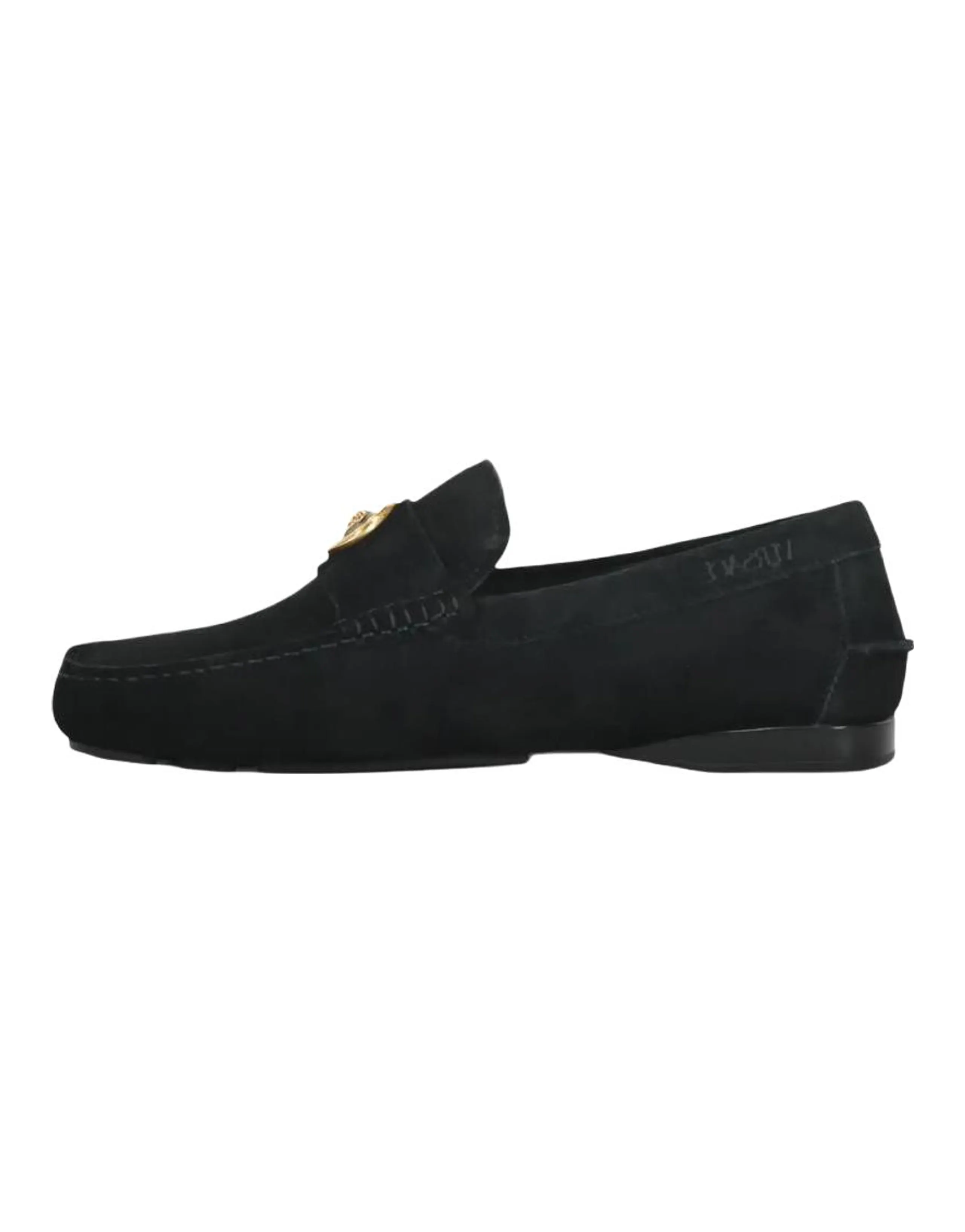 VERSACE Calfskin Slip-On Flat Loafers Casual Shoes Men's Black