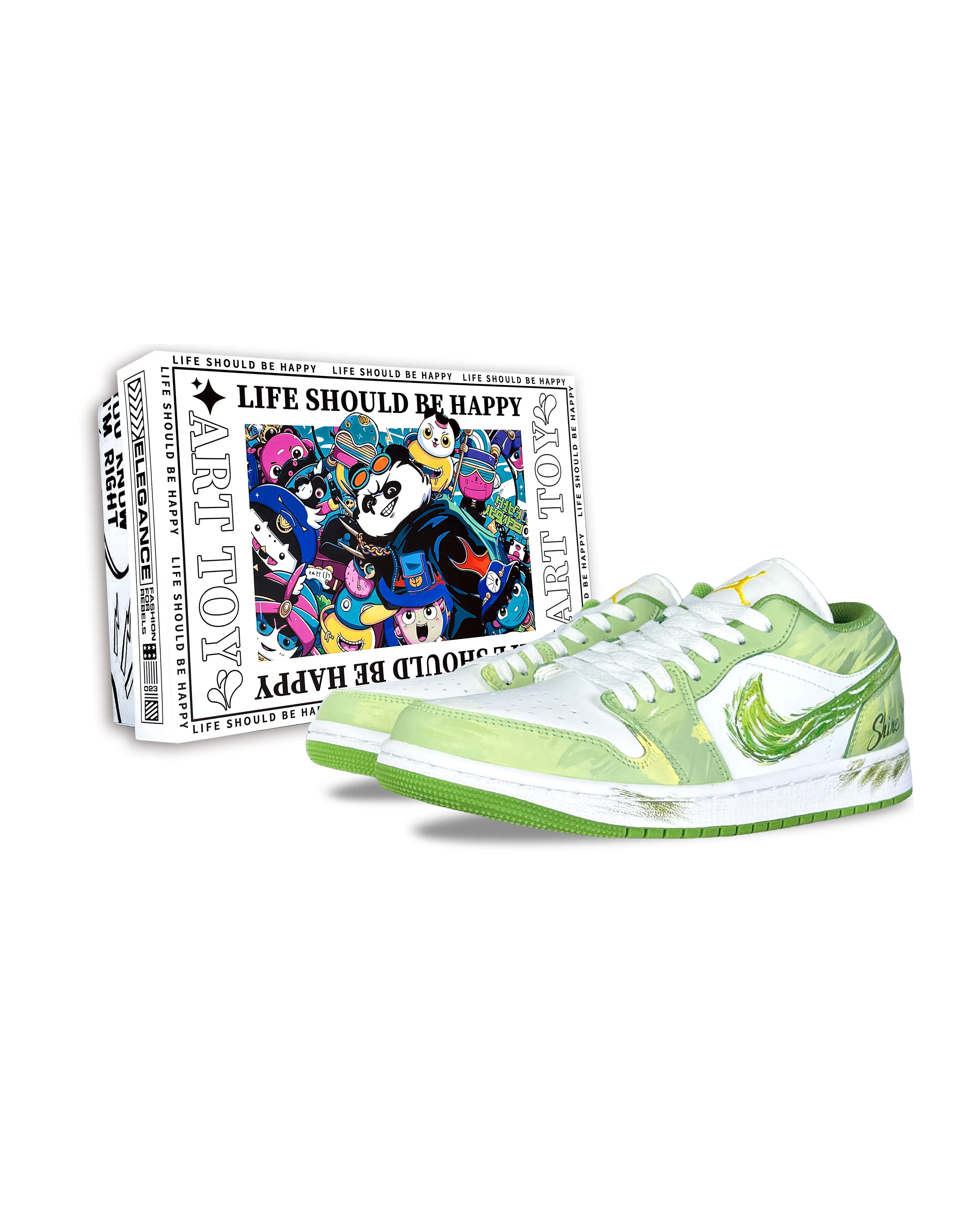 [Custom Sneakers] Jordan Air Jordan 1 'Spring Fantasy' Splatter Gradient Graffiti Low-Top Sneakers Unisex Green