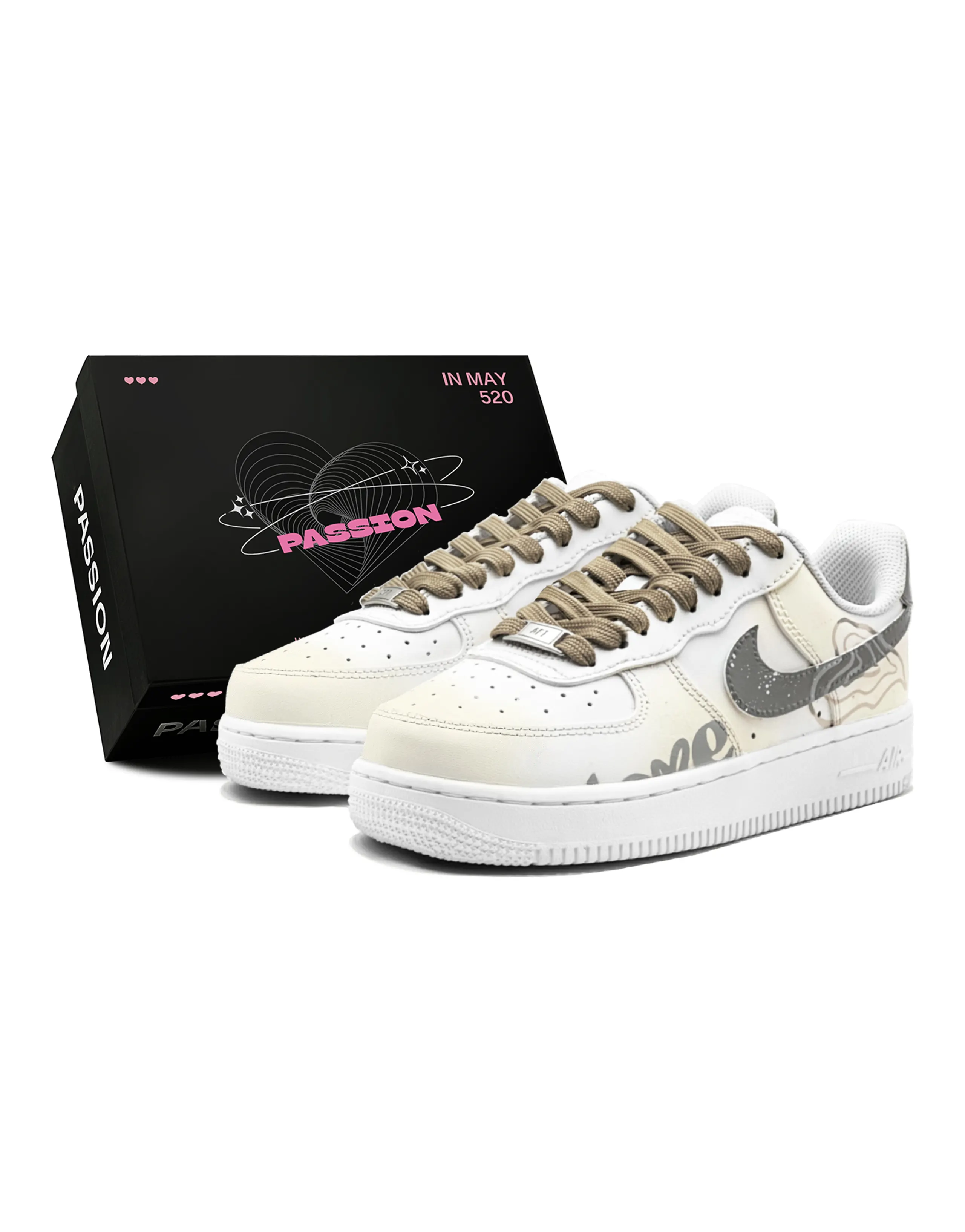 Nike Air Force 1 'Romantic Gift' Milk Coffee Heart Couple Special Gift Box Low-Top Sneakers Unisex Yellow Brown