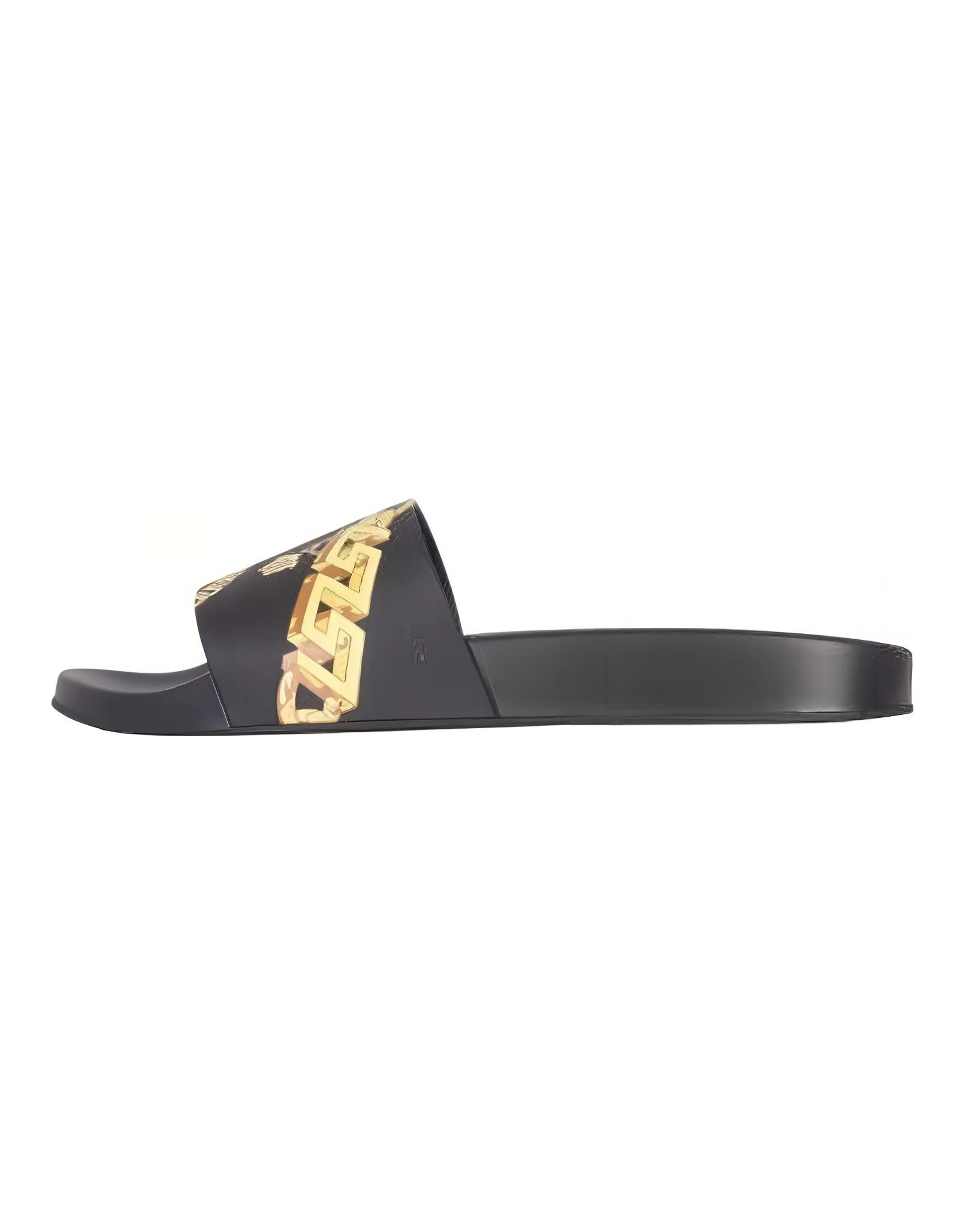 VERSACE La Greca Chain Slides Black