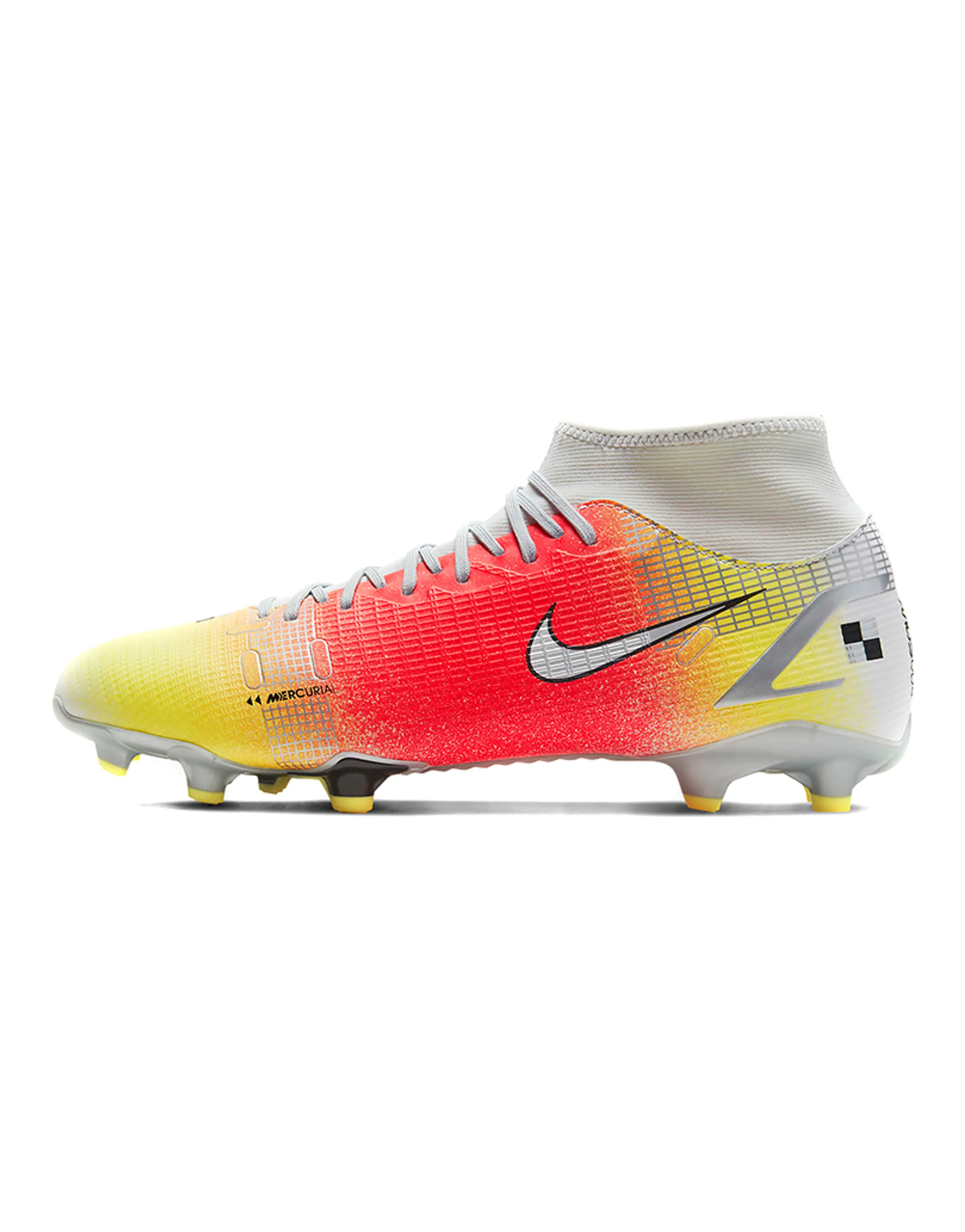Nike Mercurial Superfly 8 Soccer Shoes Men Mid Top White/Bright Orange/Metallic Silver