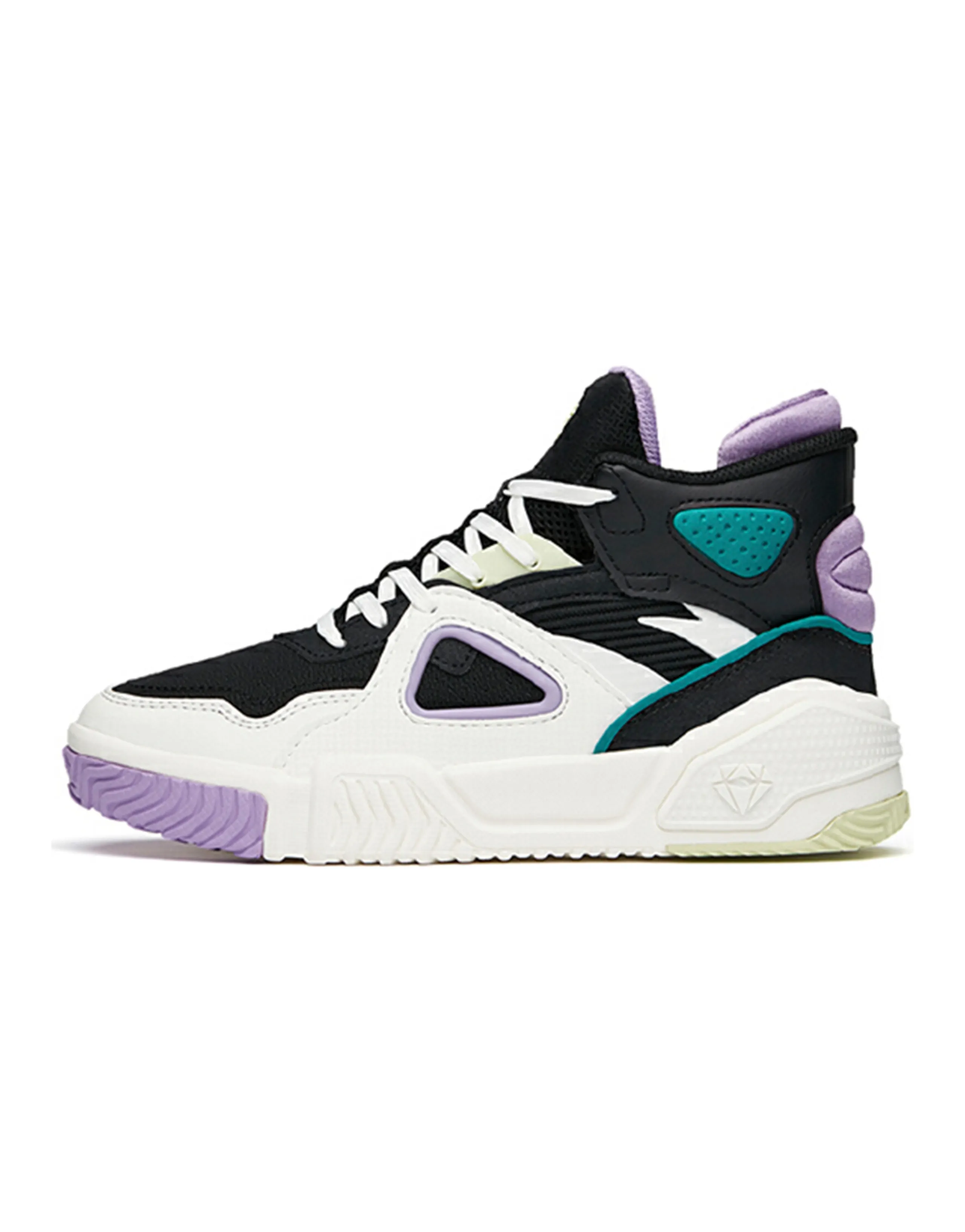 ANTA Skateboard Shoes Women's High-Top Black Ivory White/Lotus Purple