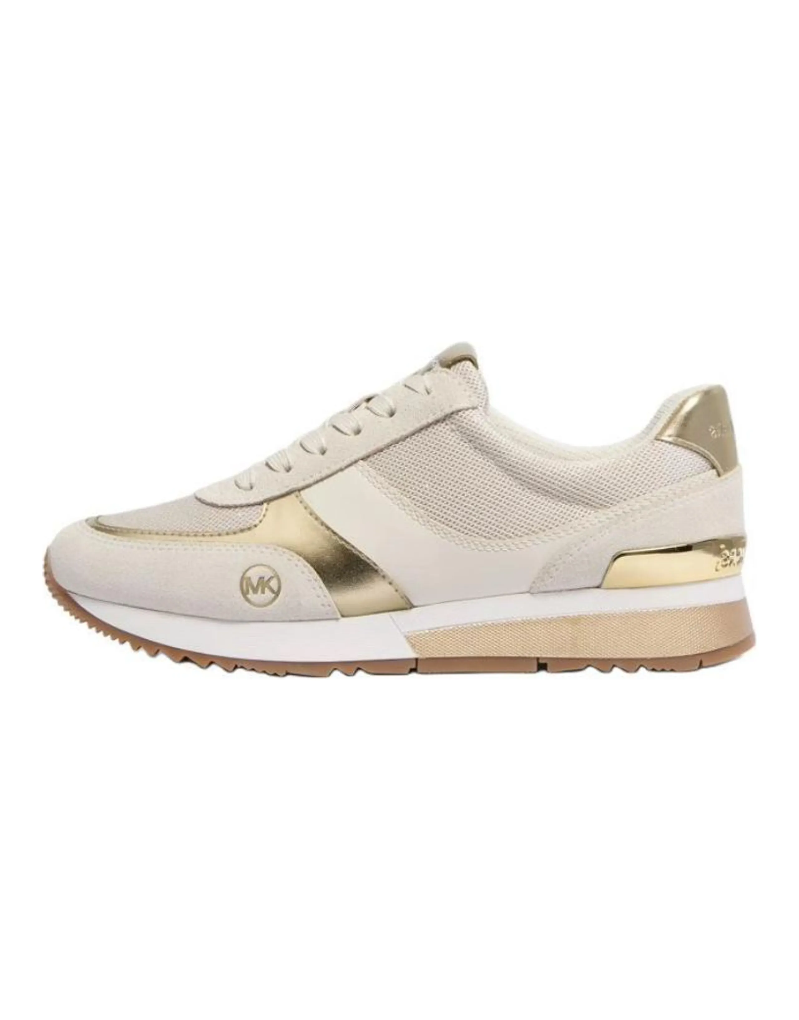 MICHAEL KORS MK Andi Fabric Cow Split Leather Synthetic Leather Round Toe Patchwork Lace-Up Low-Top Casual Shoes Women's Golden Brown