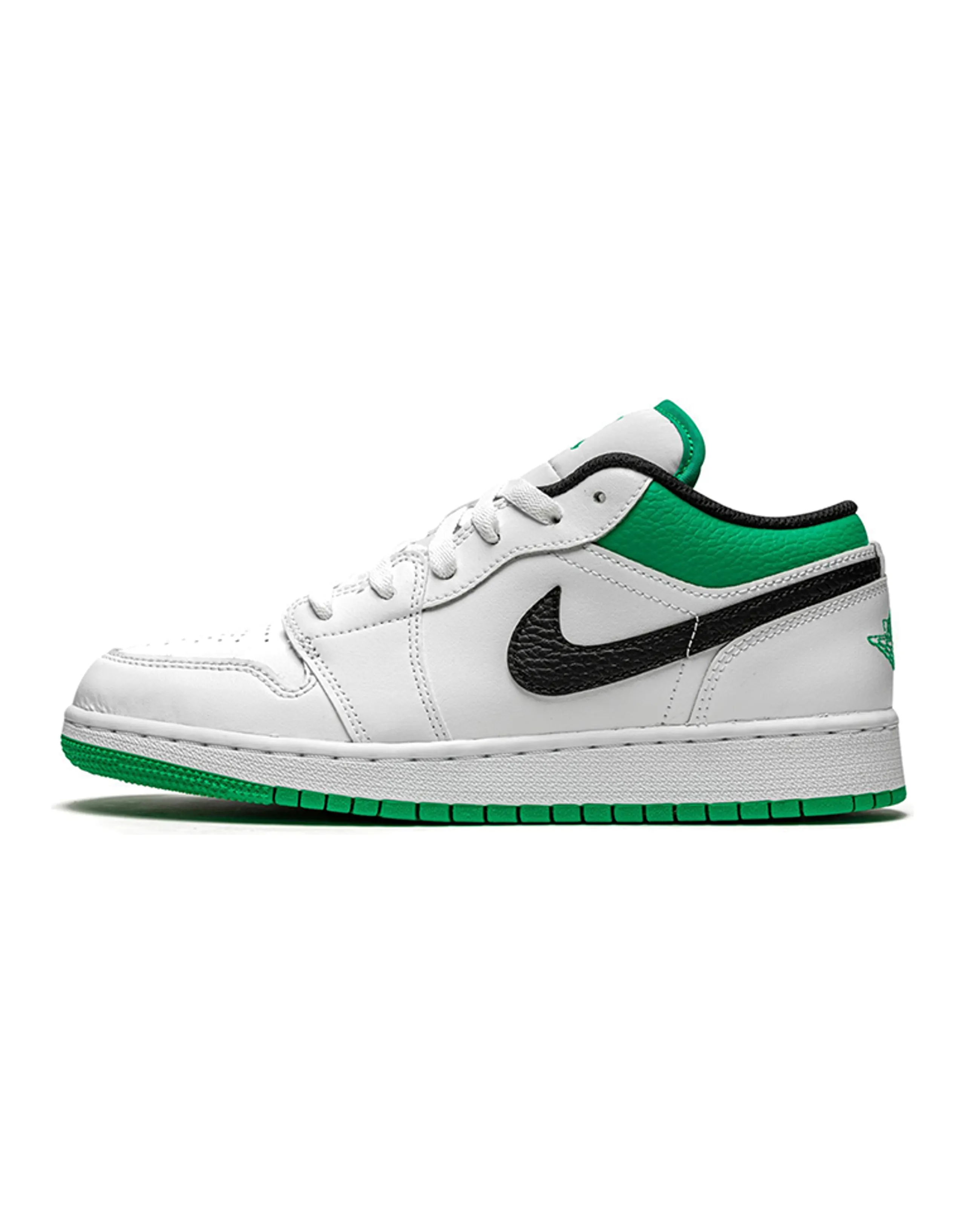 Jordan 1 Low White Lucky Green Tumbled Leather GS