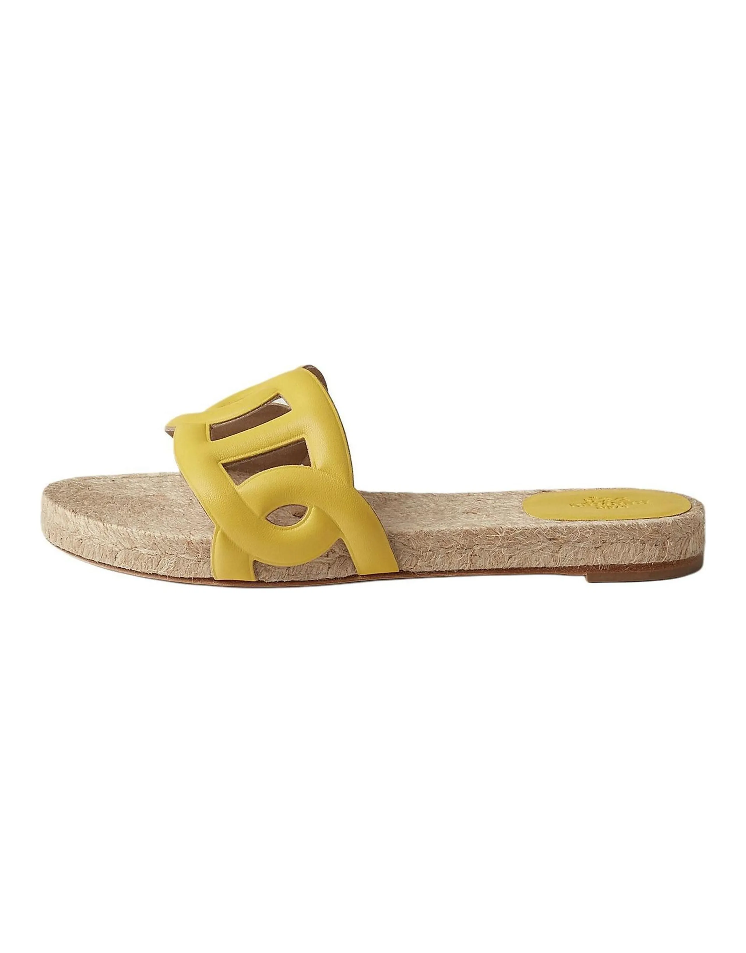 HERMES Famosa Leather Fashion Versatile Slide Sandals Women's Yellow
