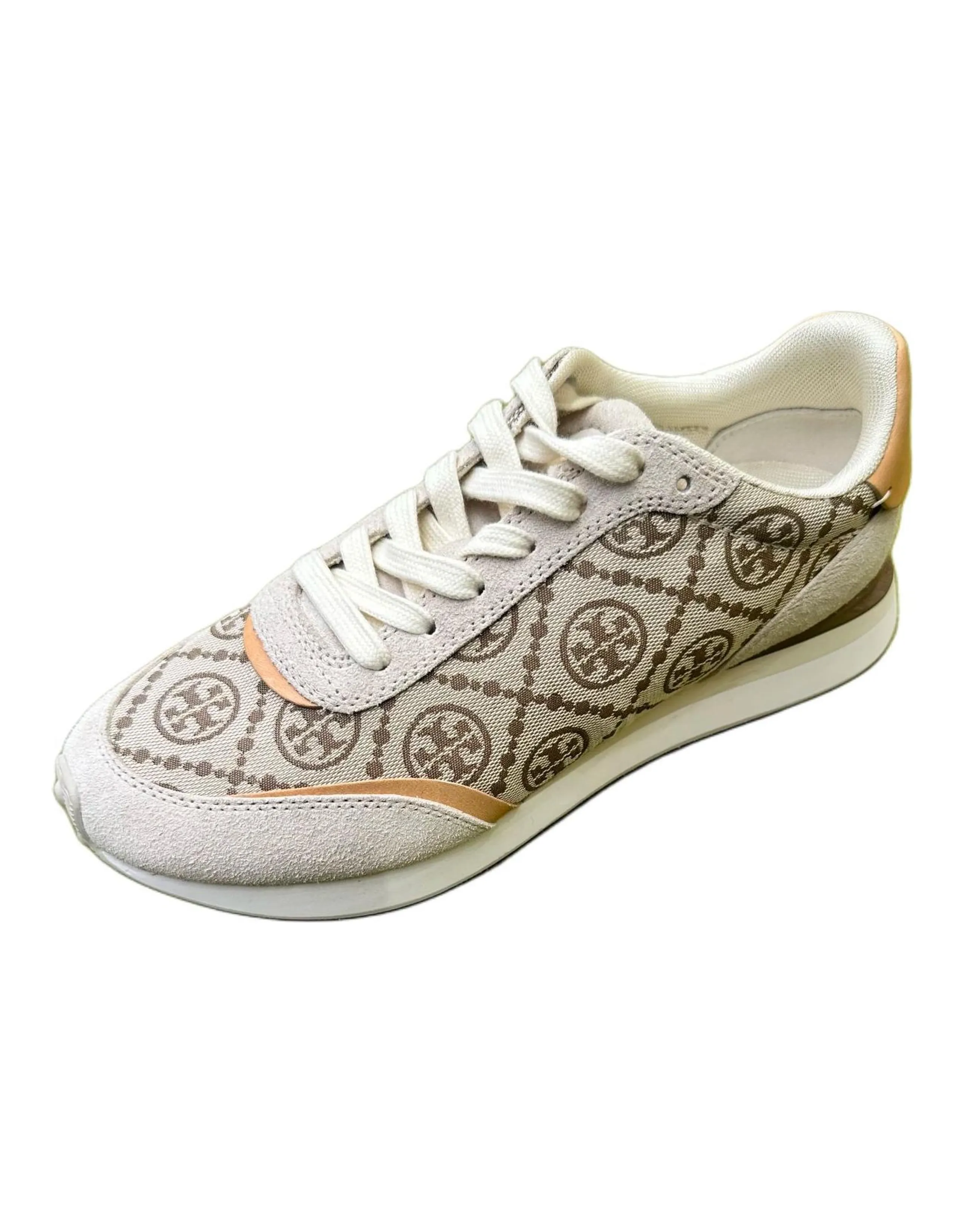 TORY BURCH T Monogram Destiny Round Toe Lace-Up Low-Top Casual Shoes Women's Brown & Slate Grey