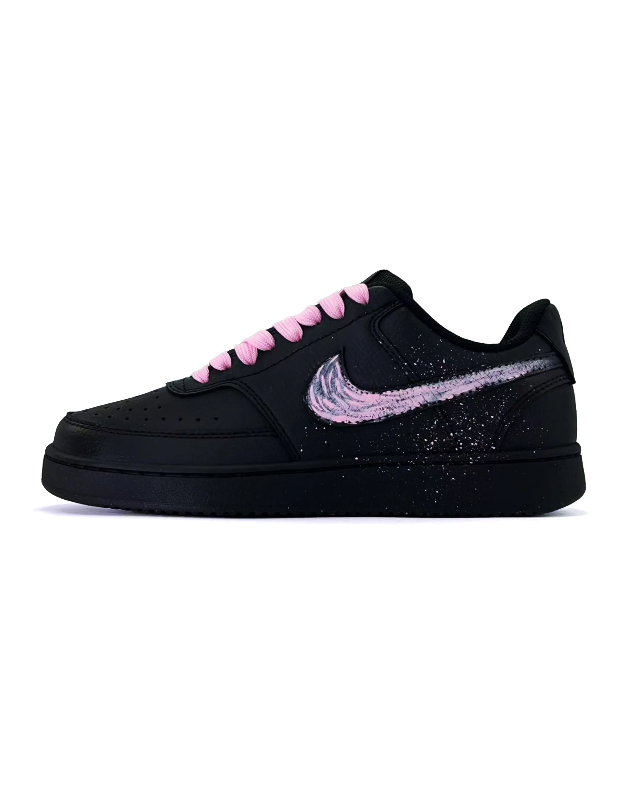 Nike Court Vision Low 'Pink Trace Meteor' PU Synthetic Leather Splatter Graffiti Classic Versatile Cushioned Wear-Resistant Low-Top Sneakers Unisex Black Pink