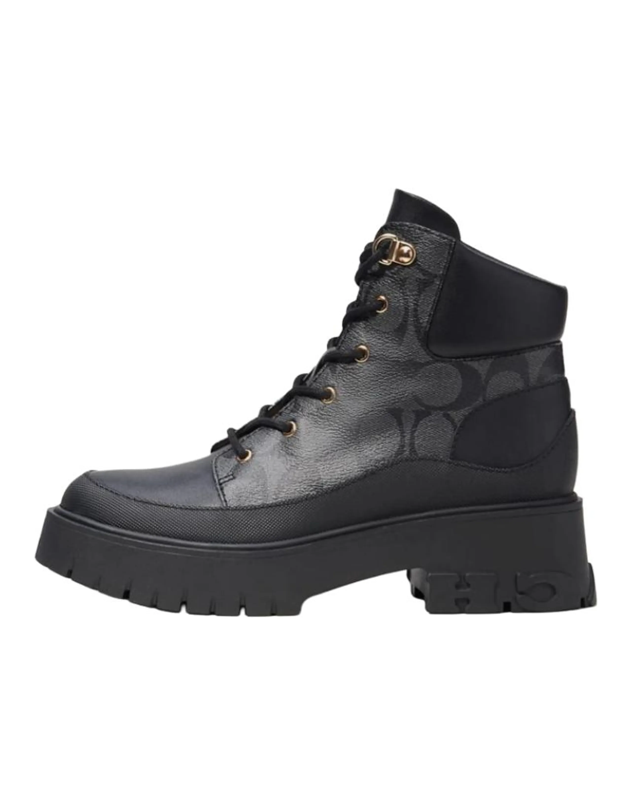COACH Royce Leather Round Toe Lace-Up Ankle Boots Women's Black