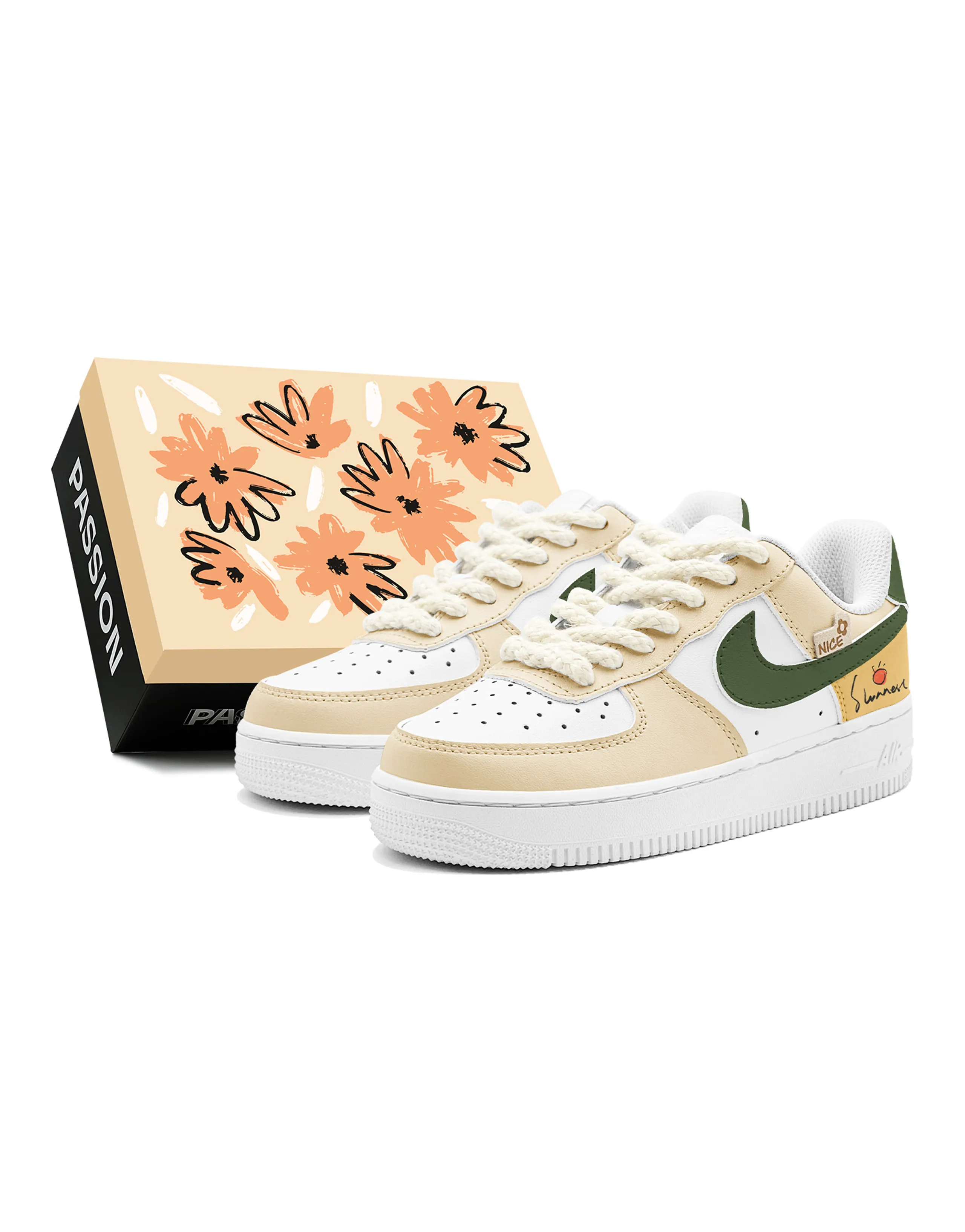 Nike Air Force 1 Anti-Slip Wear-Resistant Low-Top Skateboard Shoes Men's Yellow Green