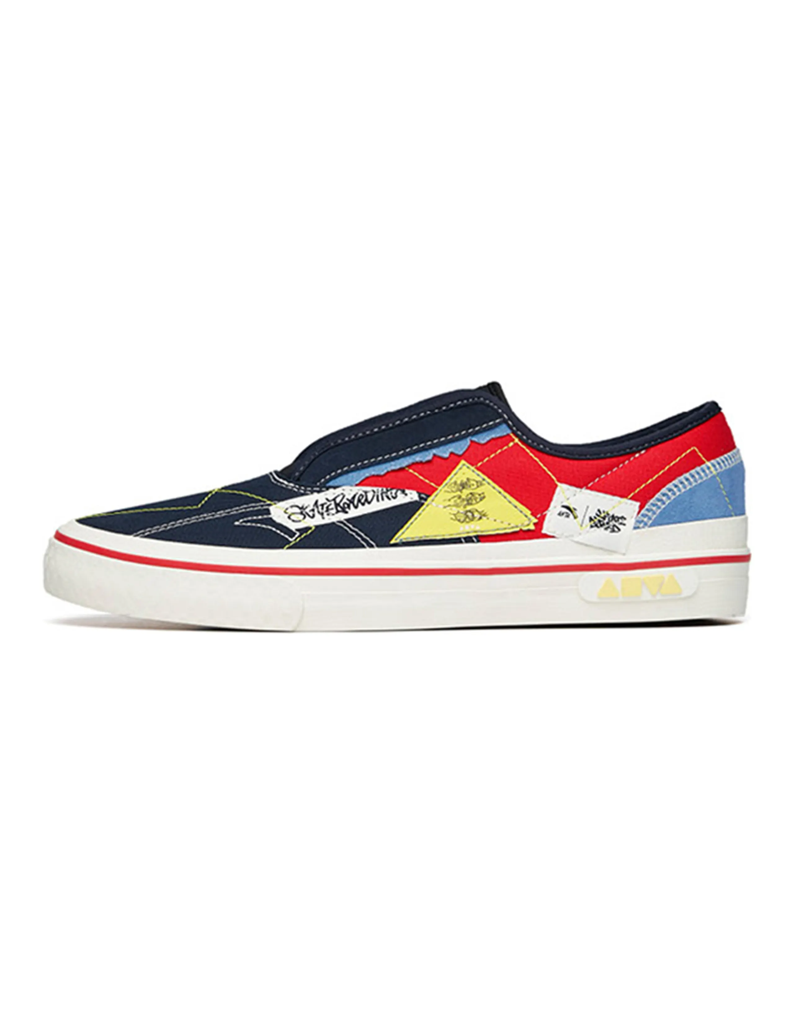 ANTA Skateboard Shoes Men Low-Top Dark Blue Black/Classic Red/Light Beige White