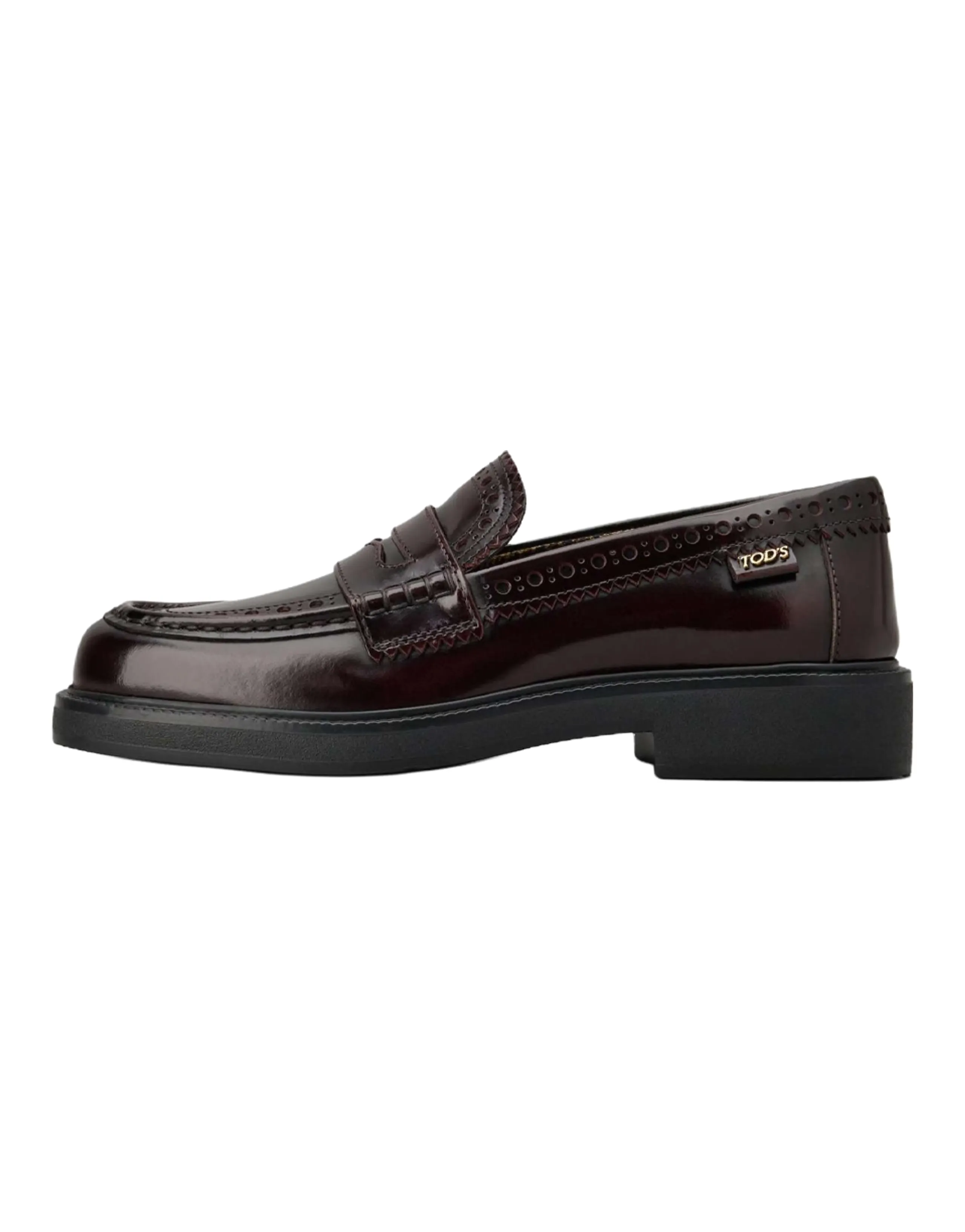 TOD'S Calfskin Round-Toe Slip-On Loafers Women's Burgundy