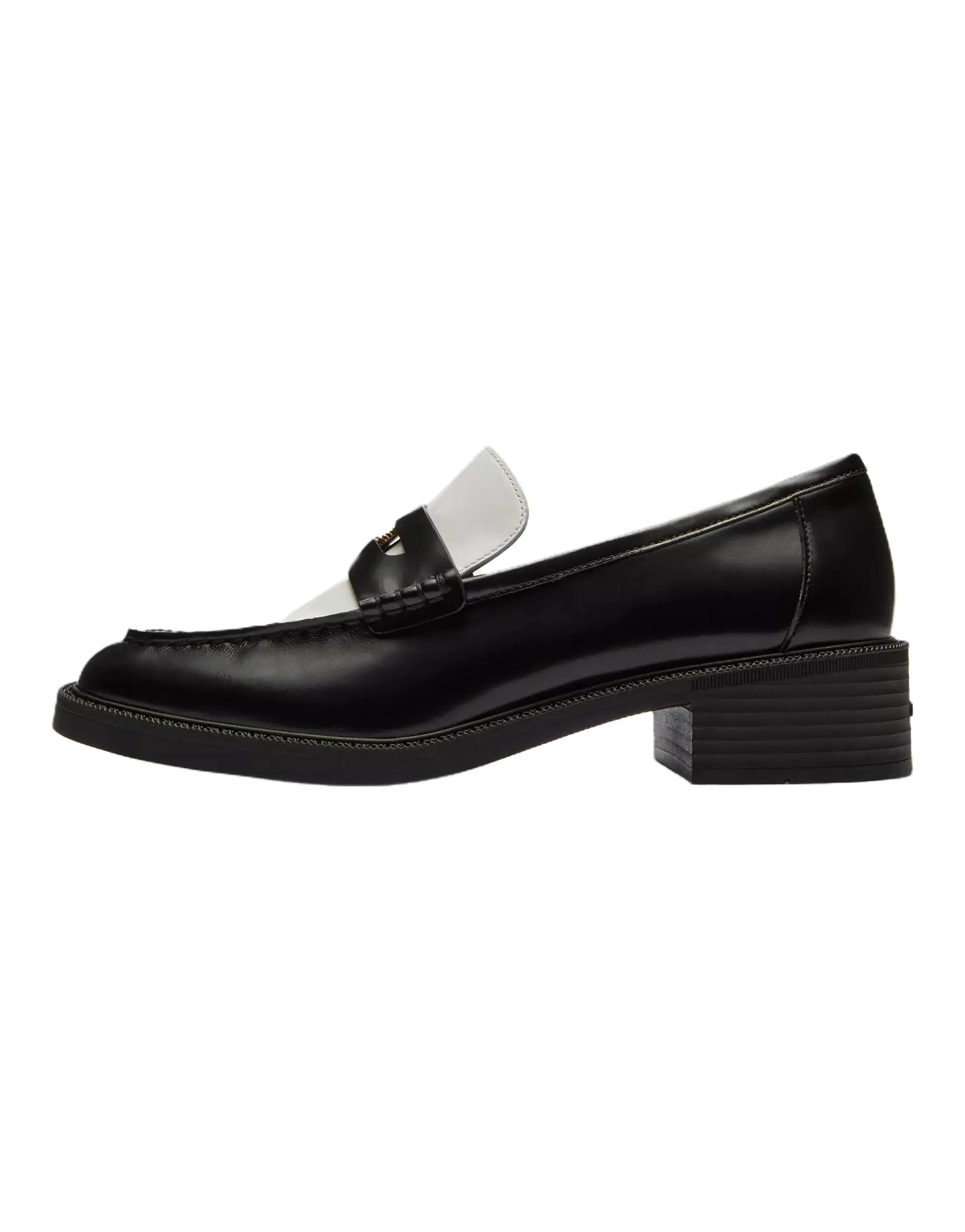 COACH Leather Square-Toe Slip-On Loafers 3.5cm Women's Black White