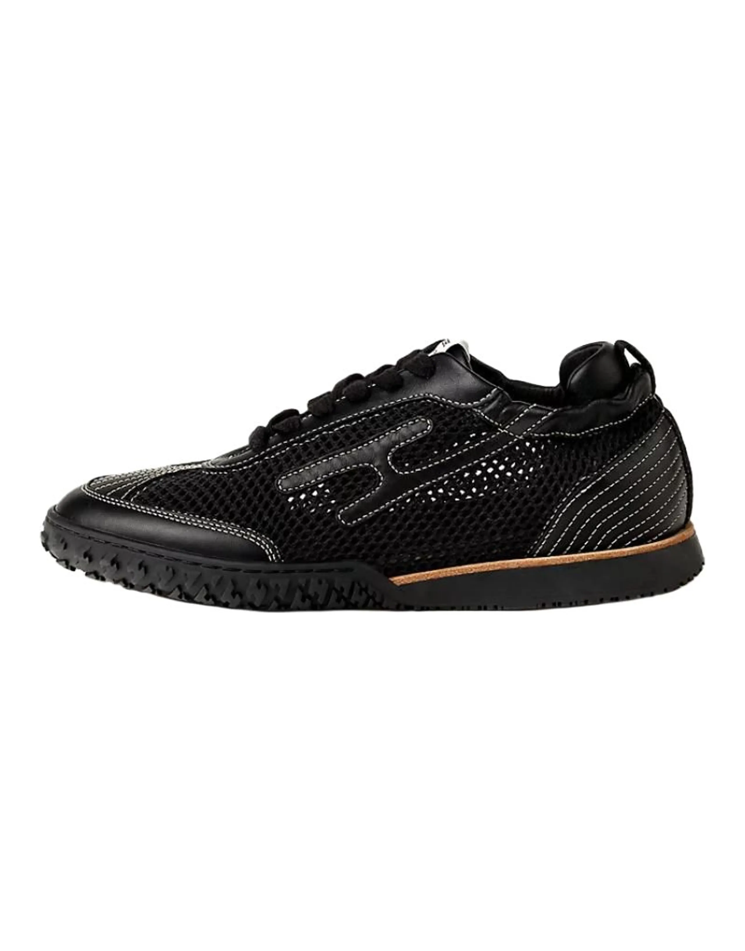 HERMES Jet Leather Crochet Knit Contrast Pattern Round Toe Lace-Up Low-Top Casual Shoes Women's Black