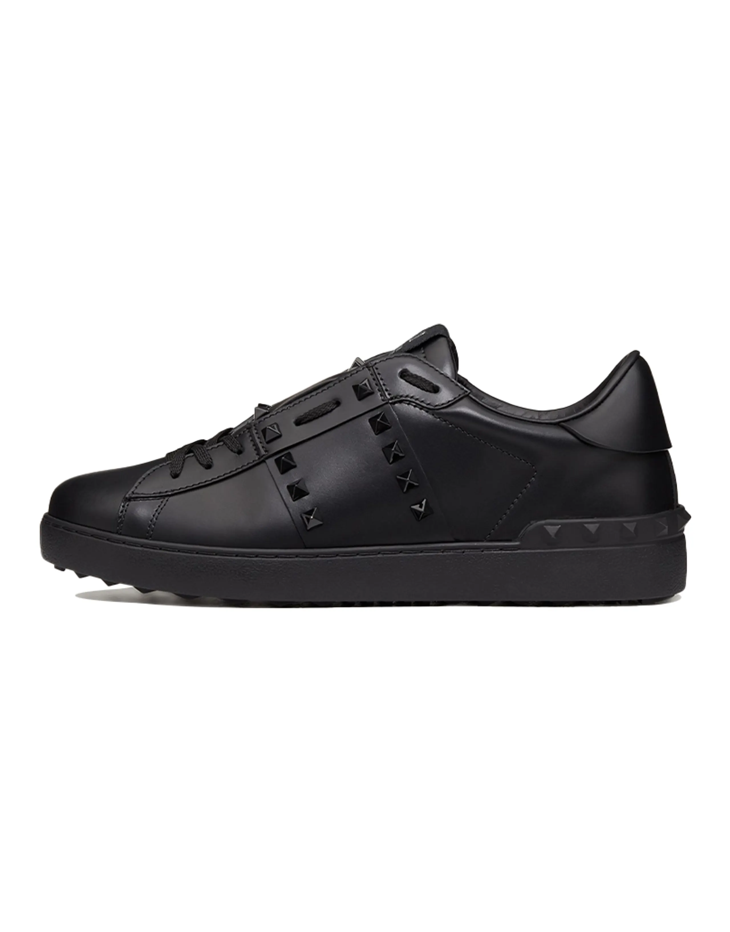 Valentino Open Rockstud Round Toe Lace-Up Low-Top Fashion Sneakers Men's Black