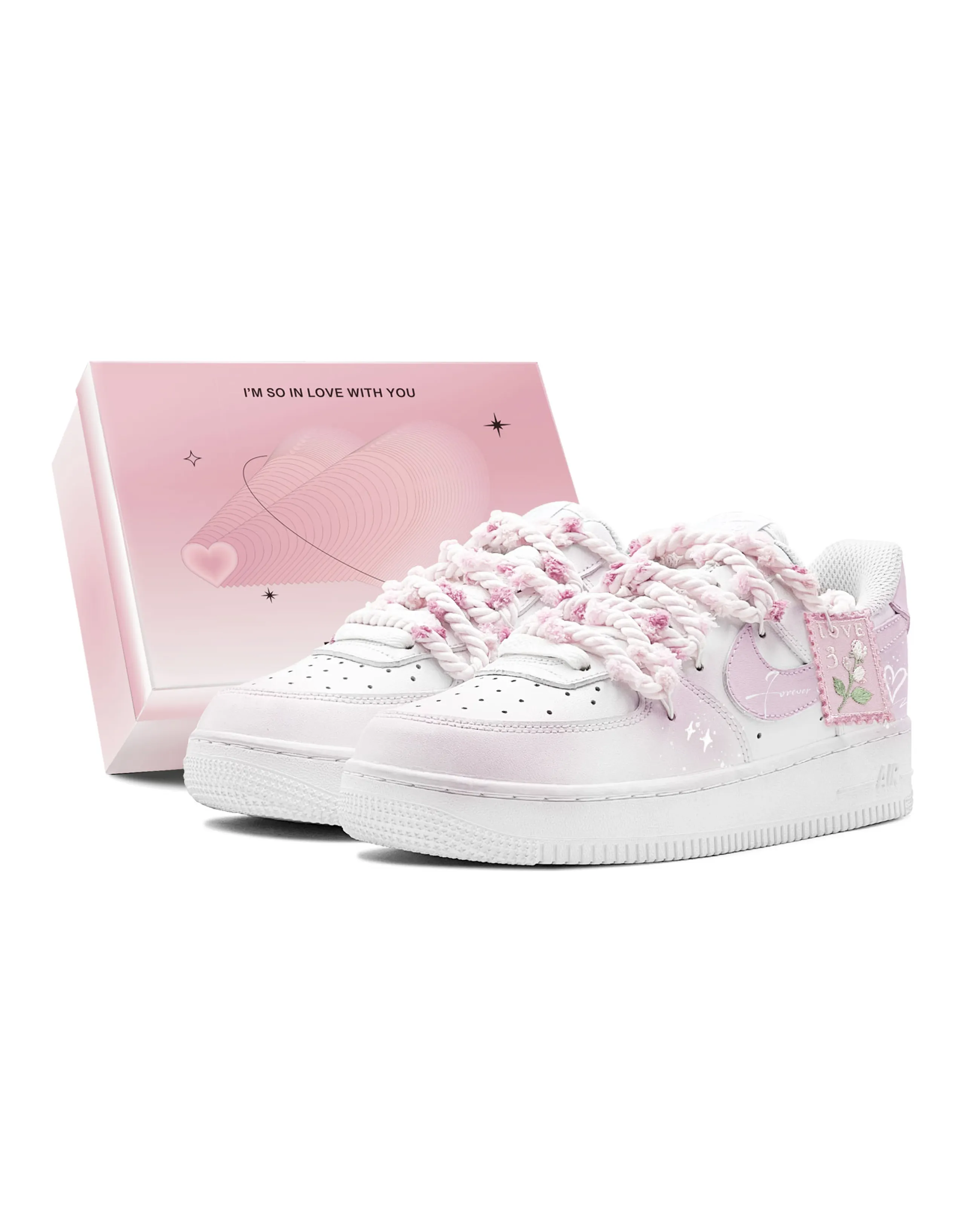 Custom Sneakers: Nike Air Force 1 GS Couple Romantic Gift Pink Mist Star Love Rose Low-Top Sneakers Women's