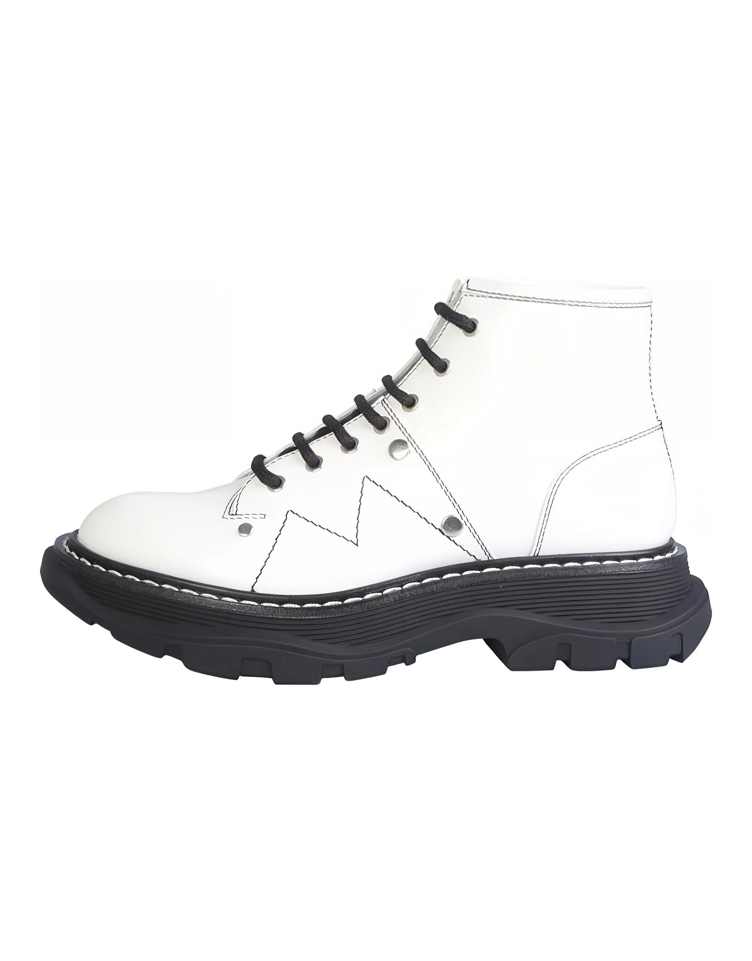 Alexander McQueen Tread Slick Lace Up Boot Ivory Black Women's