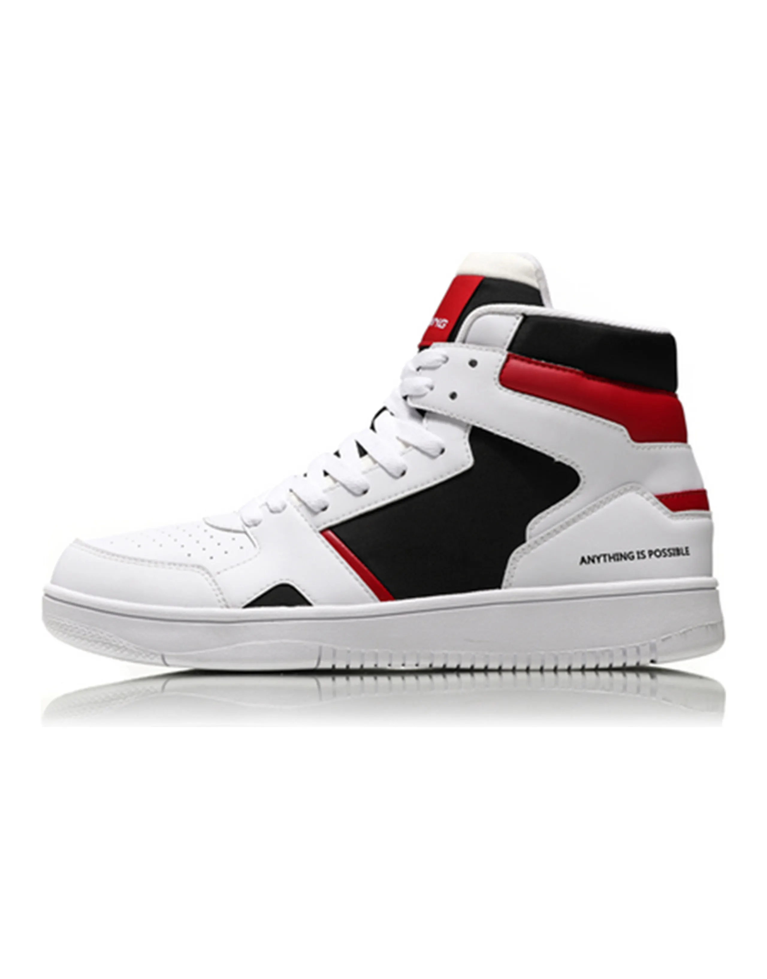 LiNing Knight Slip-Resistant Coverage High-Top Skateboard Shoes Red White Black